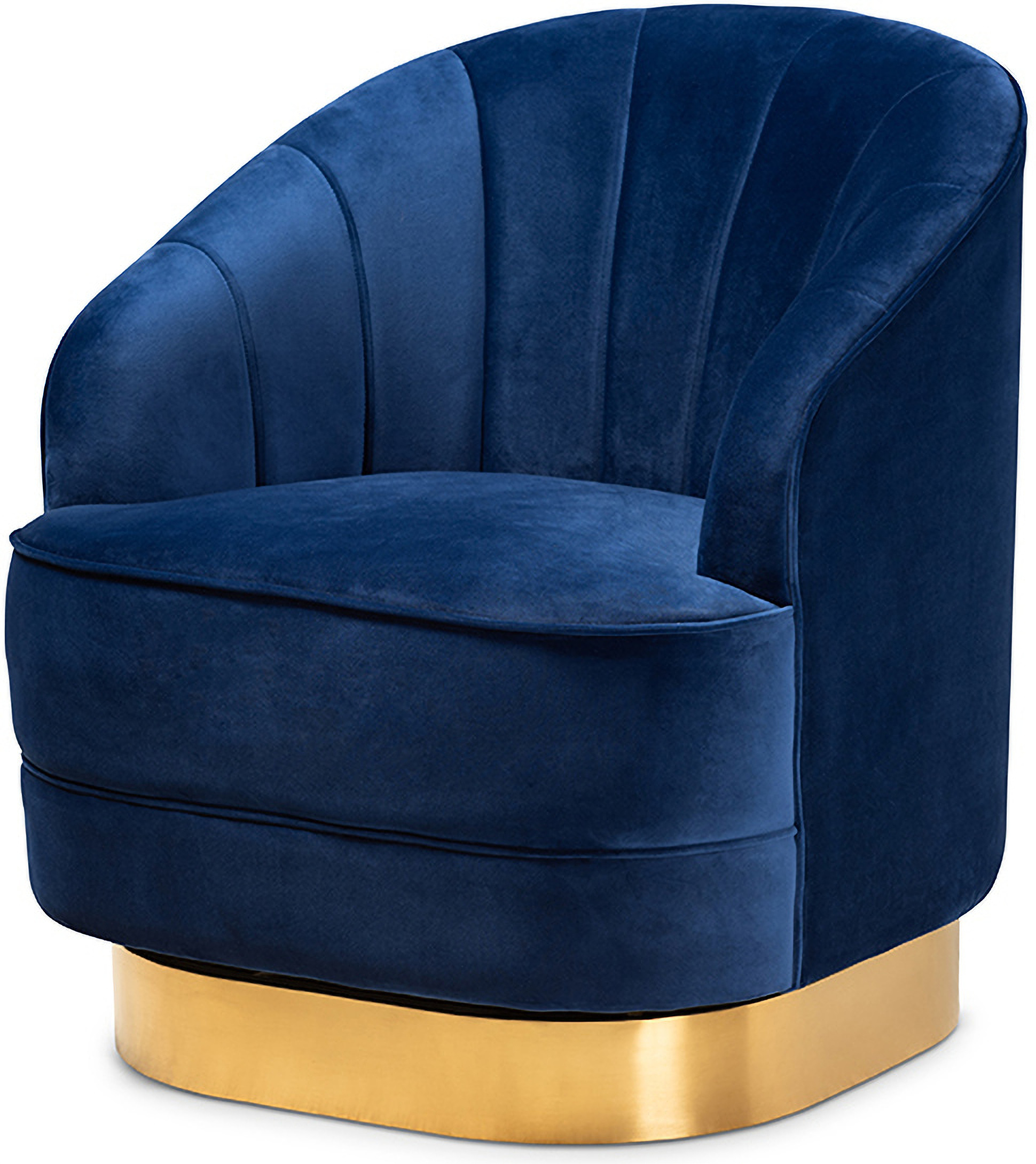 Fiore Glam And Luxe Royal Blue Velvet Fabric Upholstered Brushed Gold Finished Swivel Accent Chair 1stopbedrooms