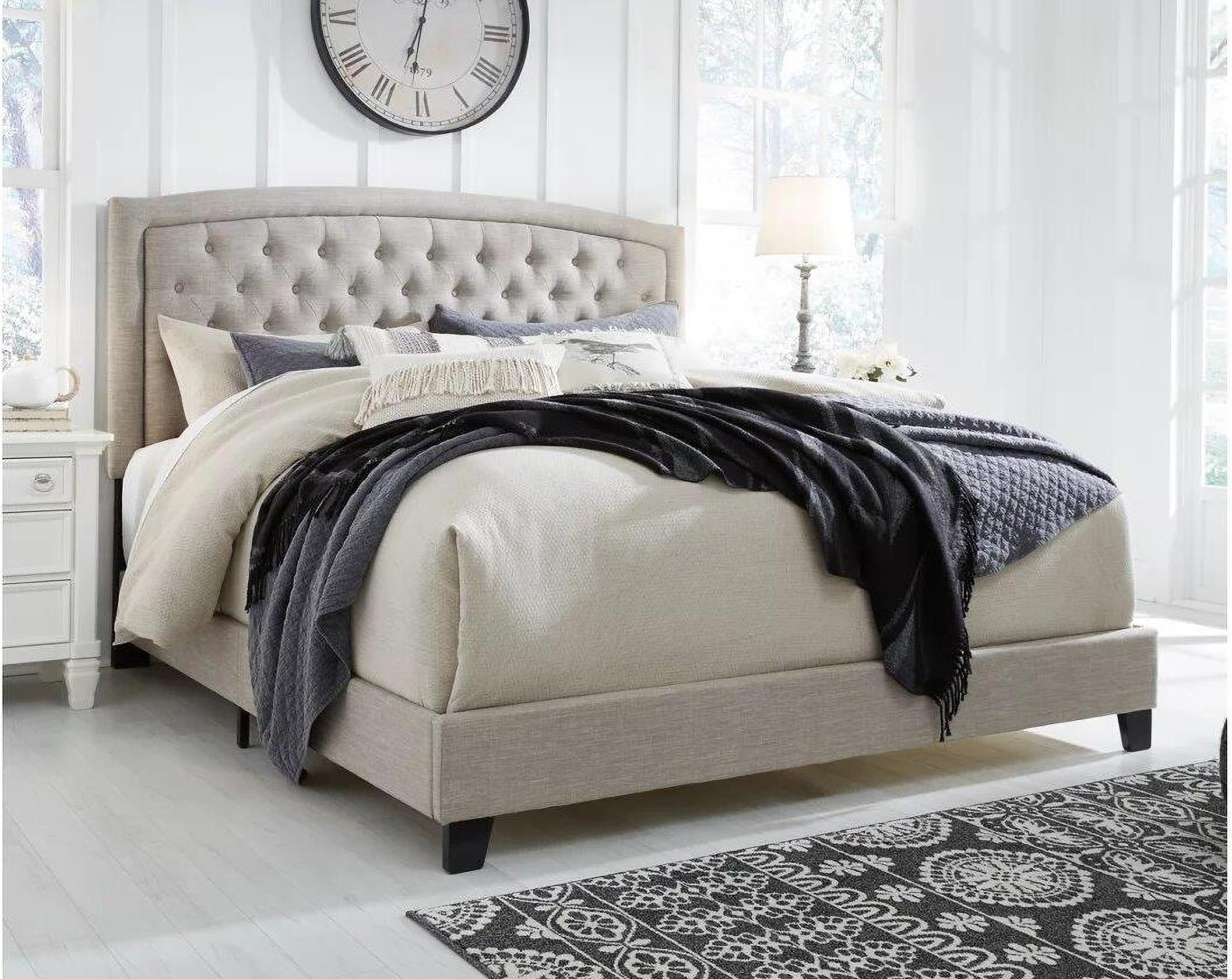 Zinus upholstered square stitched platform bed with wooden slats. jerary gray queen shelter upholstered platform bed