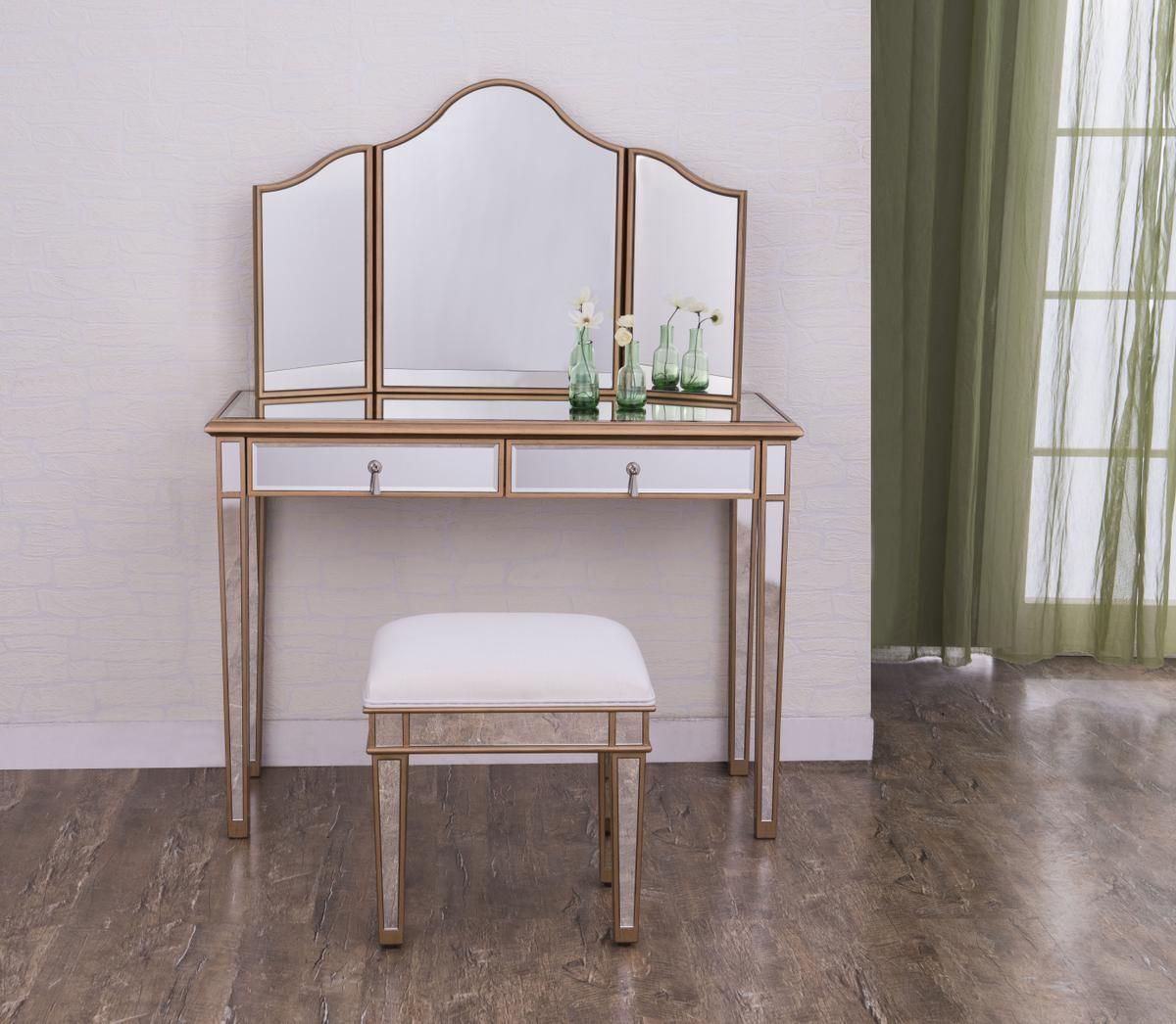 Mf6 2004g Contempo 42 Hand Rubbed Antique Gold Vanity Table Set 1stopbedrooms
