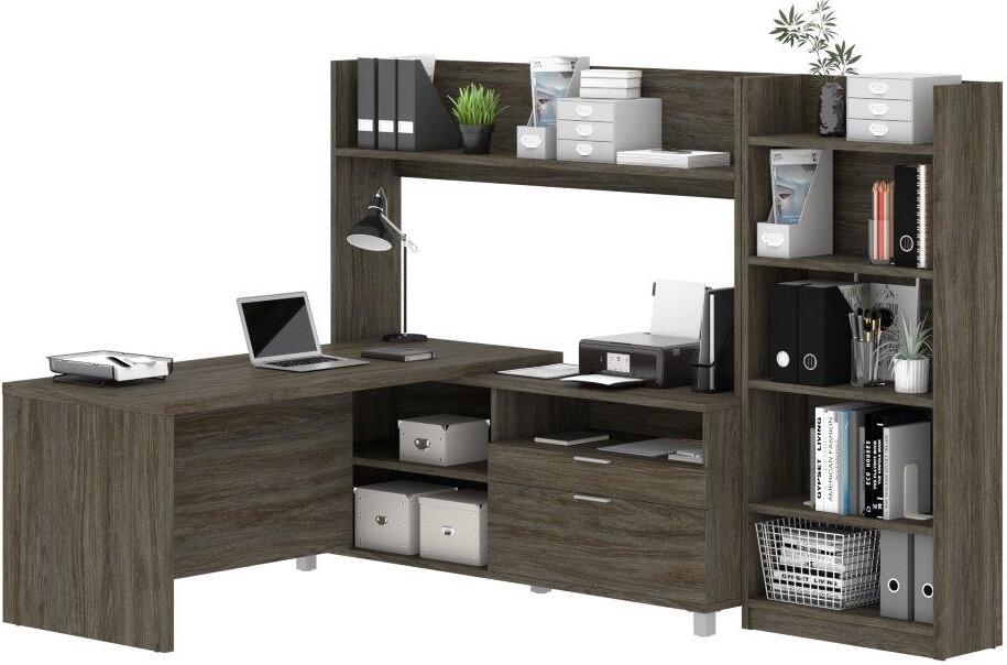 Pro Linea L Desk With Bookcase In Walnut Grey 1stopbedrooms