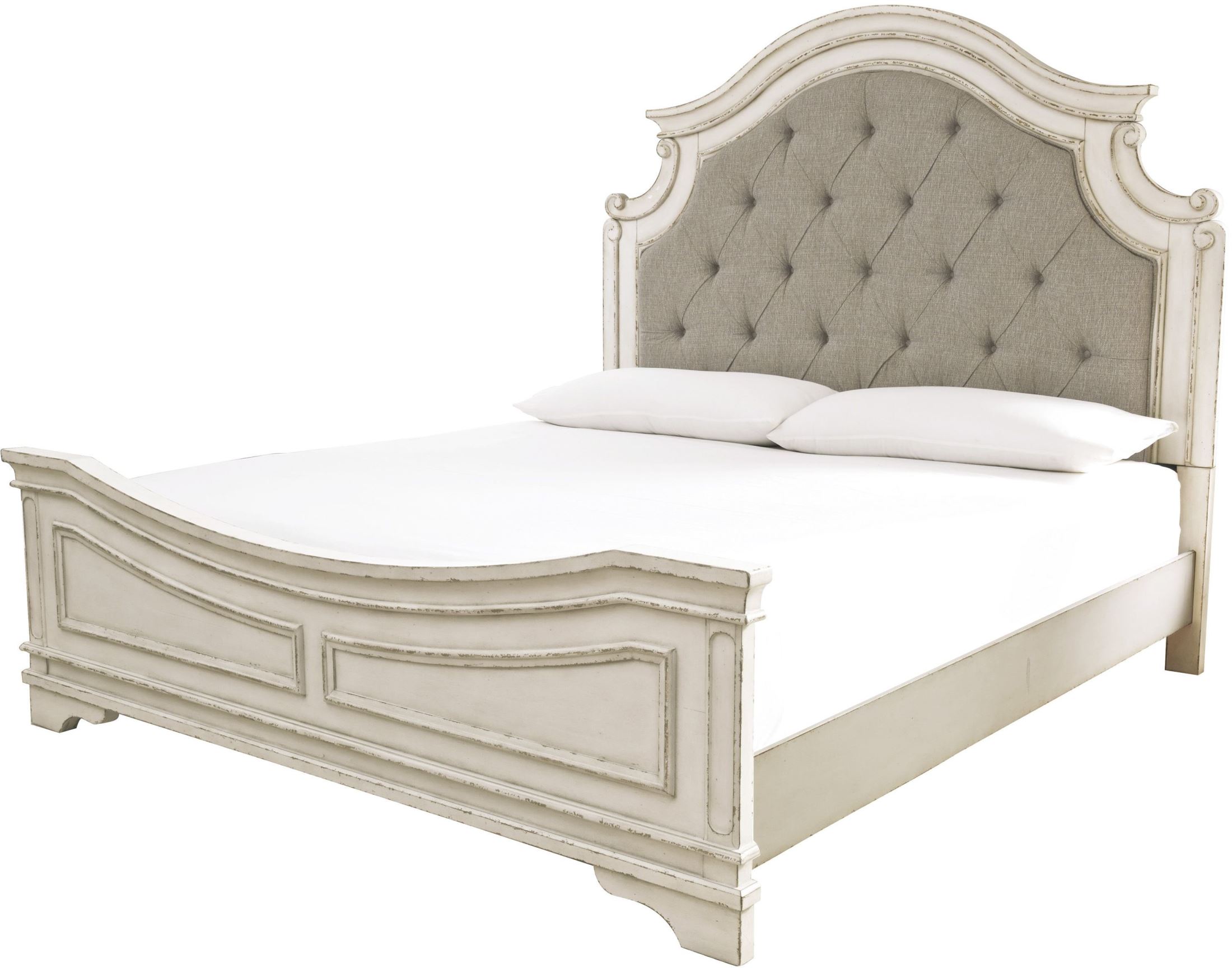 Realyn Chipped Two Tone King Upholstered Panel Bed 1stopbedrooms