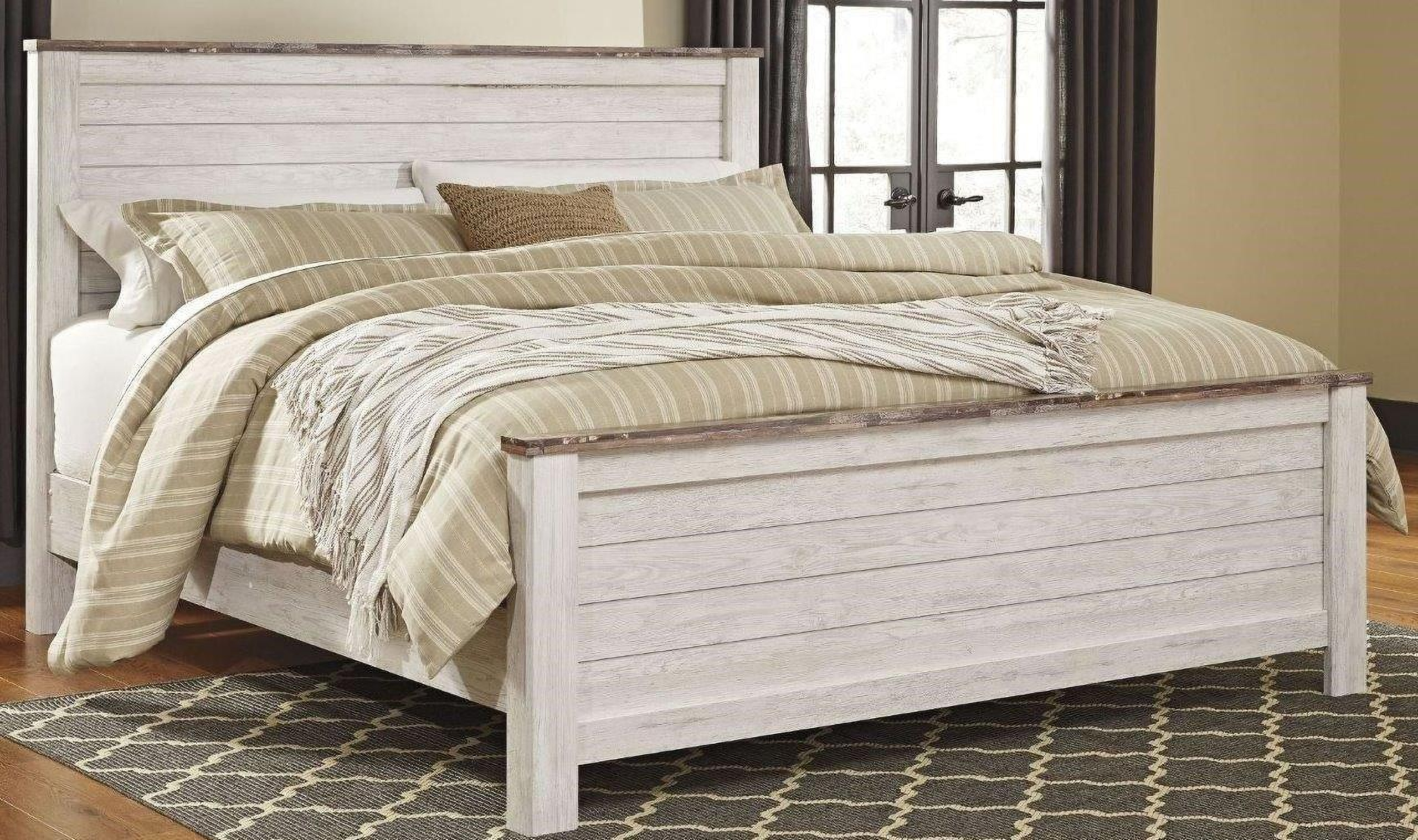 Willowton Whitewash King Panel Bed 1stopbedrooms