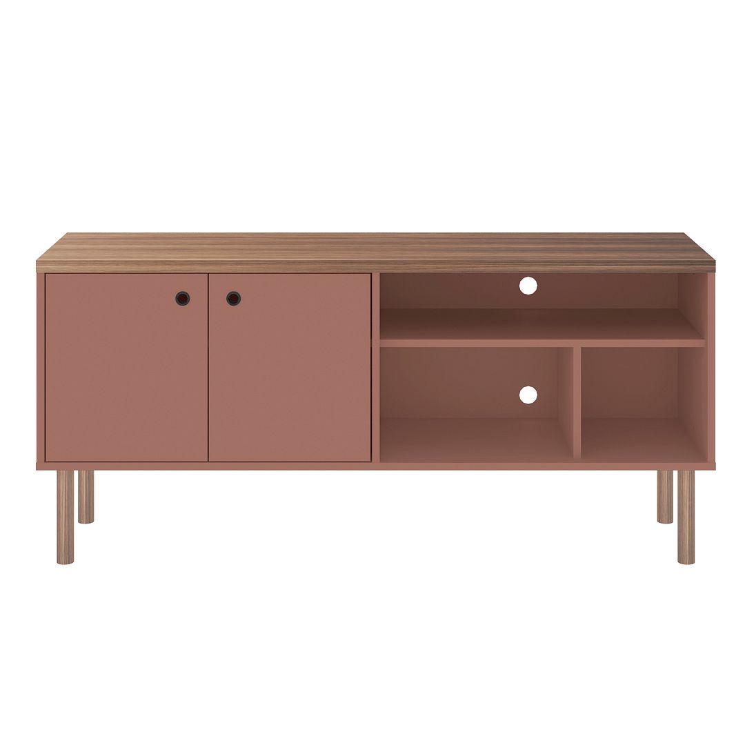 Windsor 53 54 Modern Tv Stand With Media Shelves And Solid Wood Legs In Ceramic Pink And Nature 1stopbedrooms Minimalist wood & white tv stand & panel: 1stopbedrooms