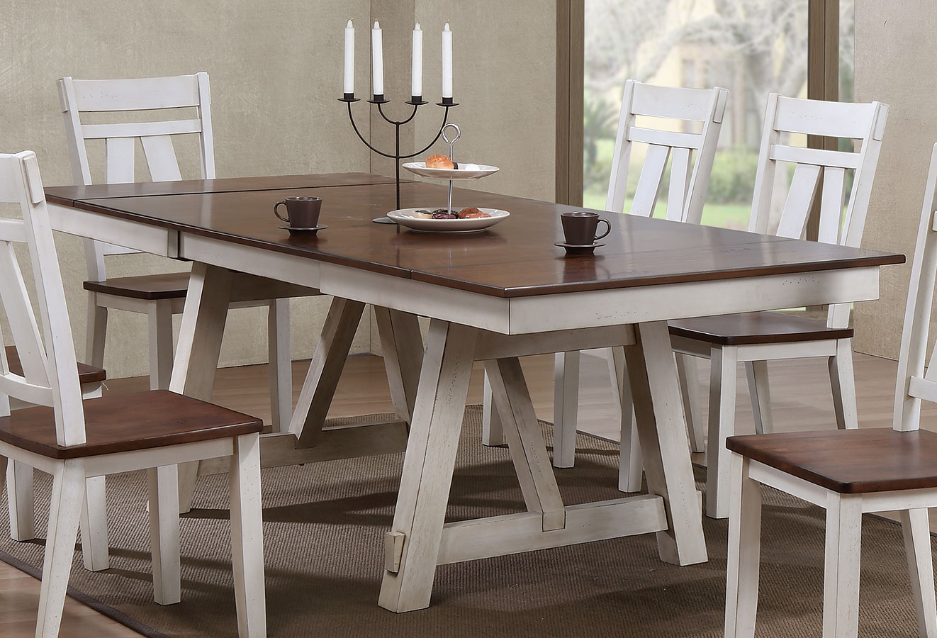Winslow Rectangular Dining Table Off White Rustic Cherry 1stopbedrooms
