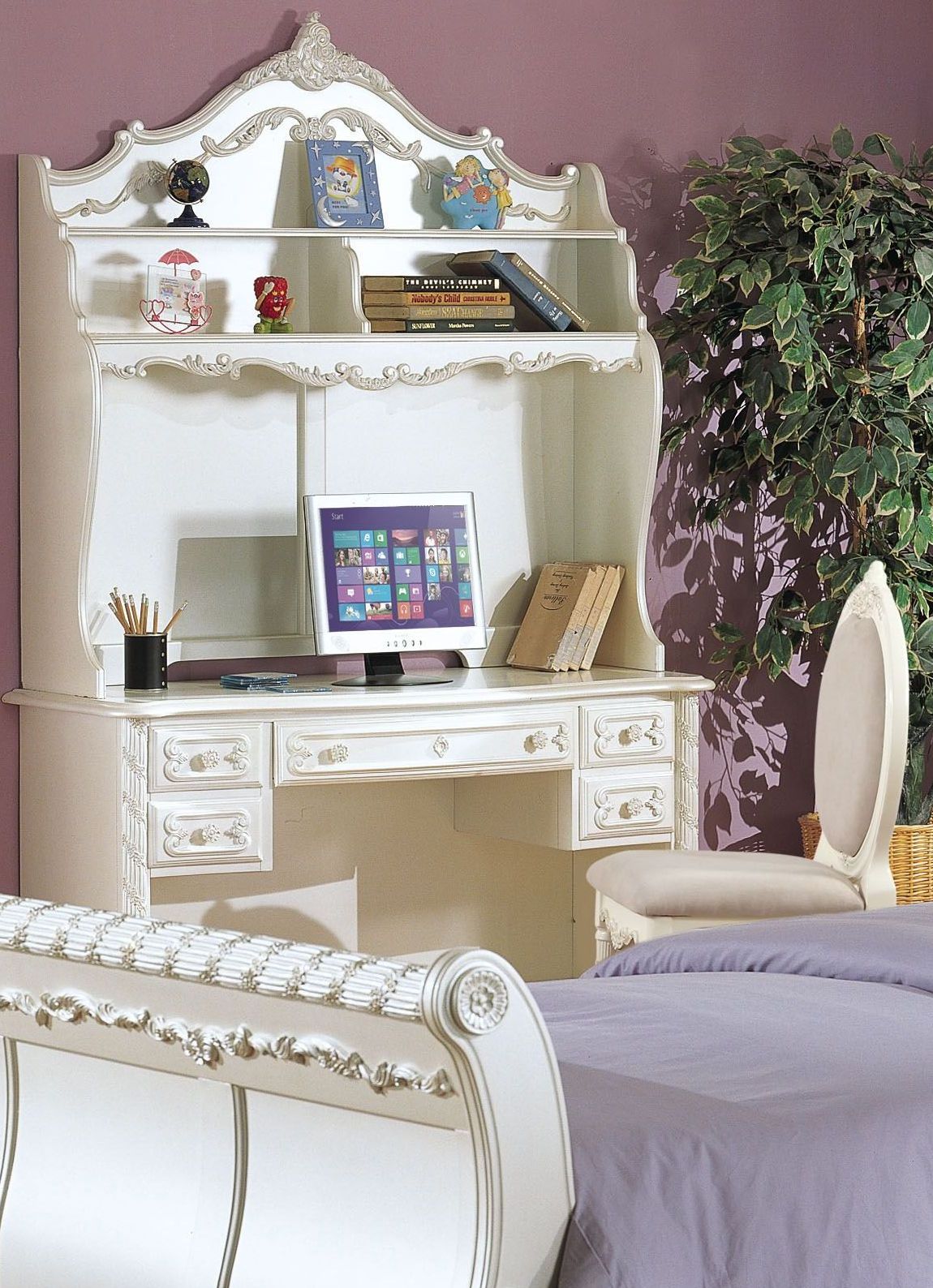 Pearl White Computer Desk With Hutch 1stopbedrooms