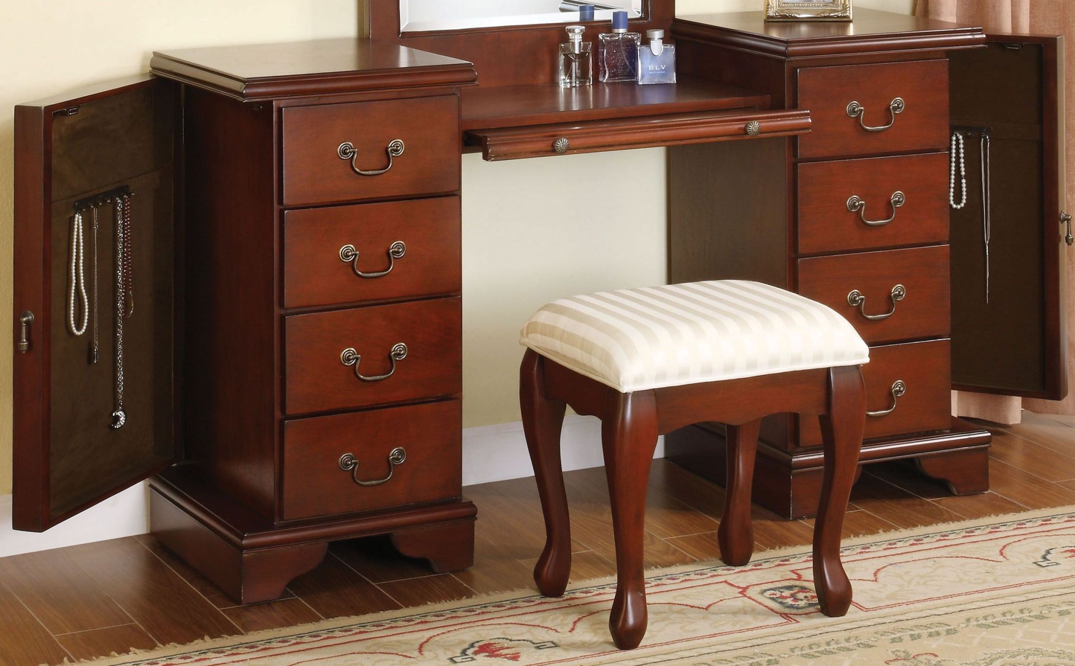Louis Philippe Brown Vanity Desk With Stool 1stopbedrooms
