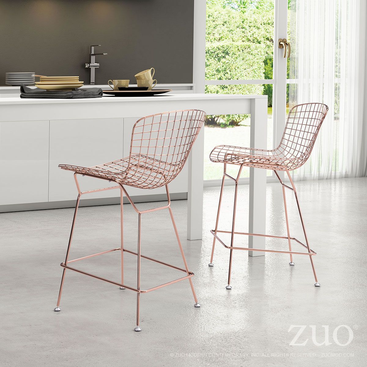 Wire Rose Gold Counter Chair Set of 2 1StopBedrooms.