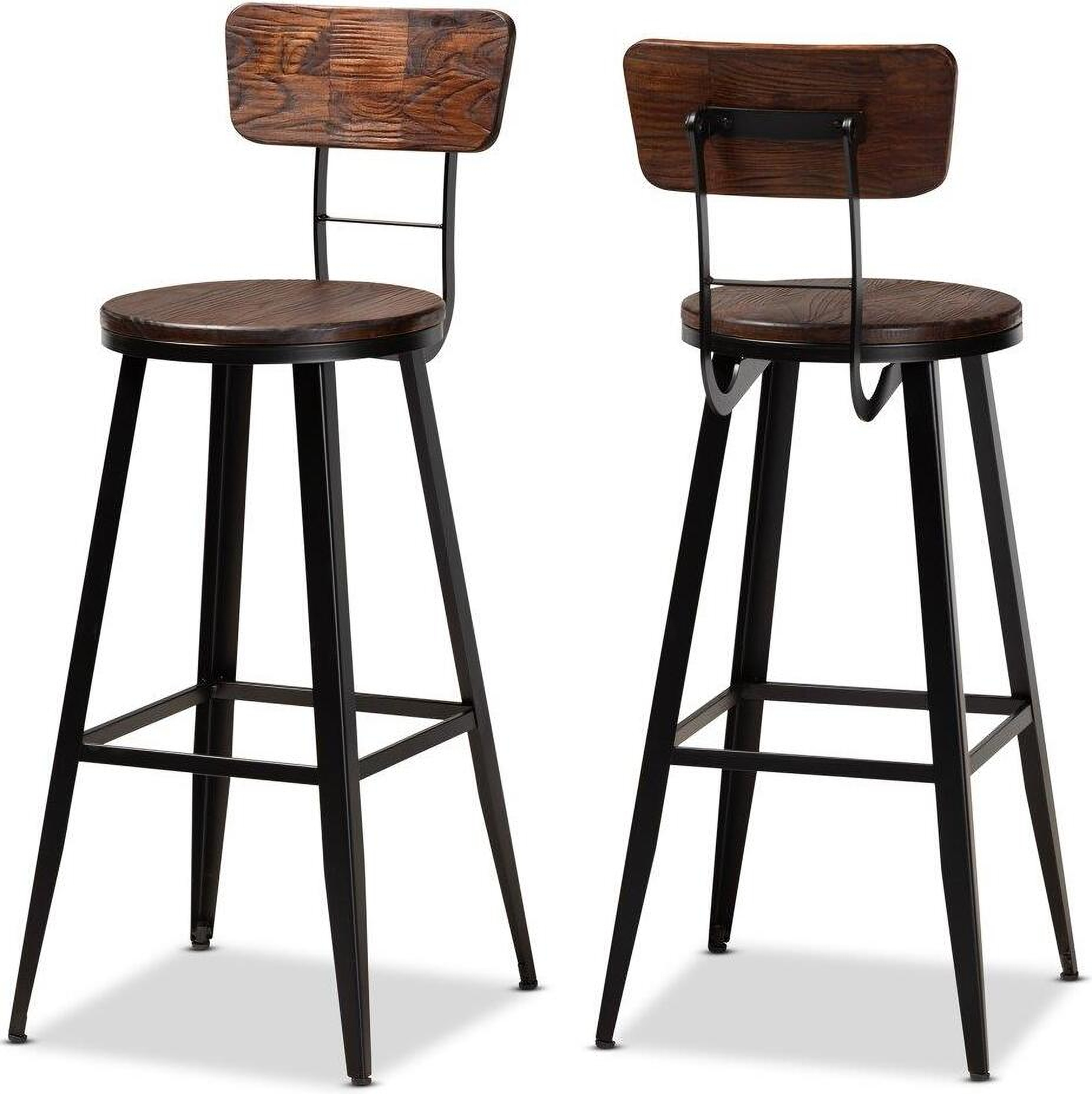 Kenna Vintage Rustic Industrial Wood And Black Metal Finished 2 Piece Metal Bar Stool Set 1stopbedrooms