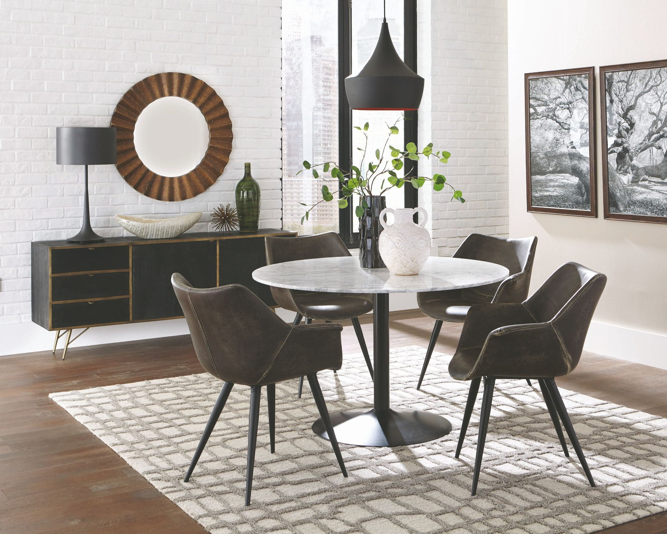 Bartole Carrara Marble Top Round Dining Table - 1StopBedrooms.