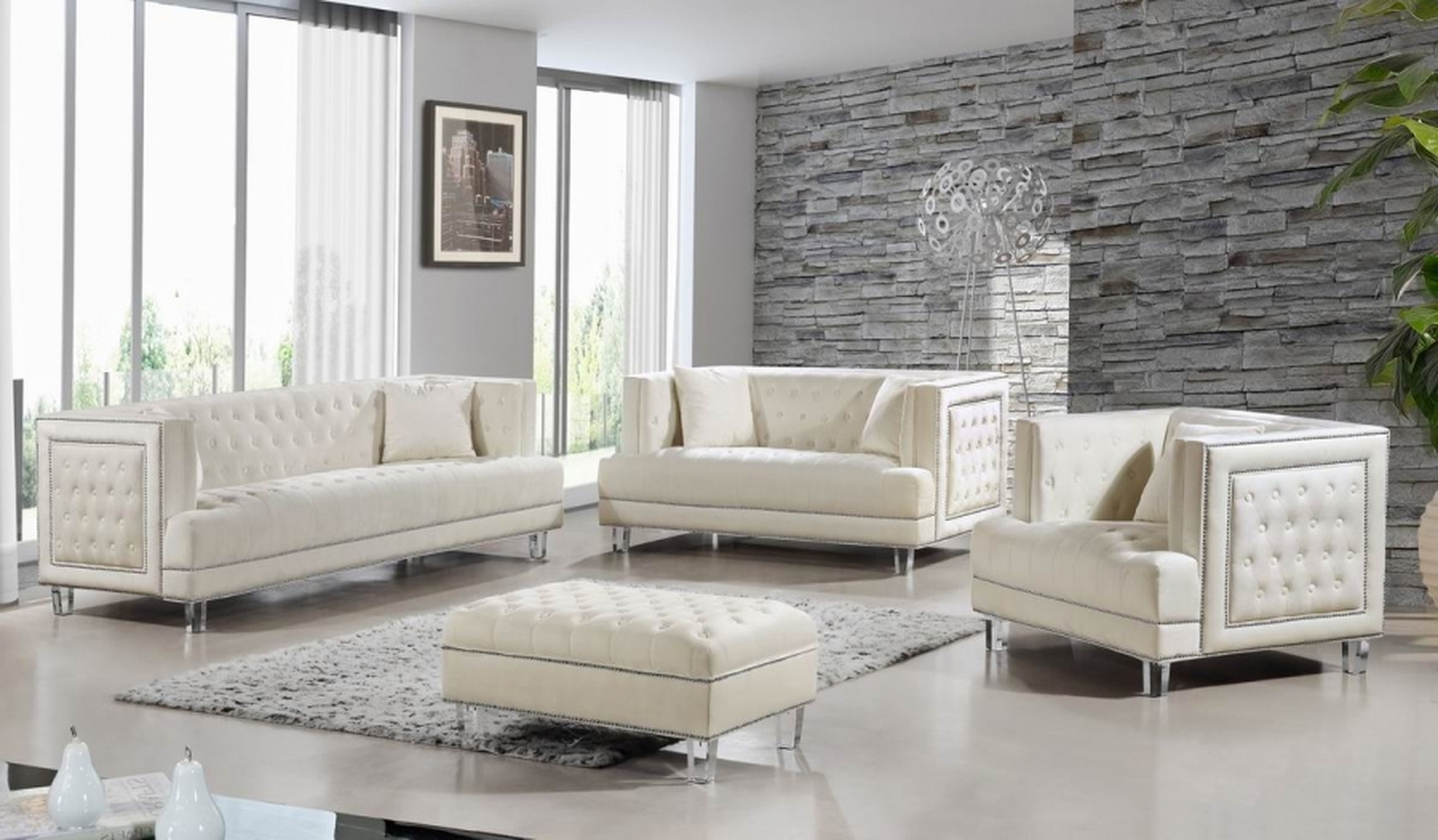 Meridian Lucas 2 Piece Living Room Set In Cream Furniture Plus