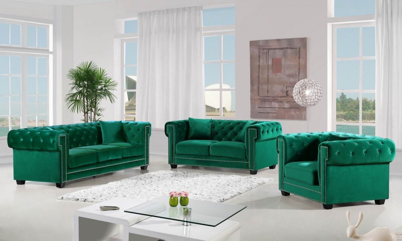 Meridian Bowery 2 Piece Living Room Set In Green Furniture Plus