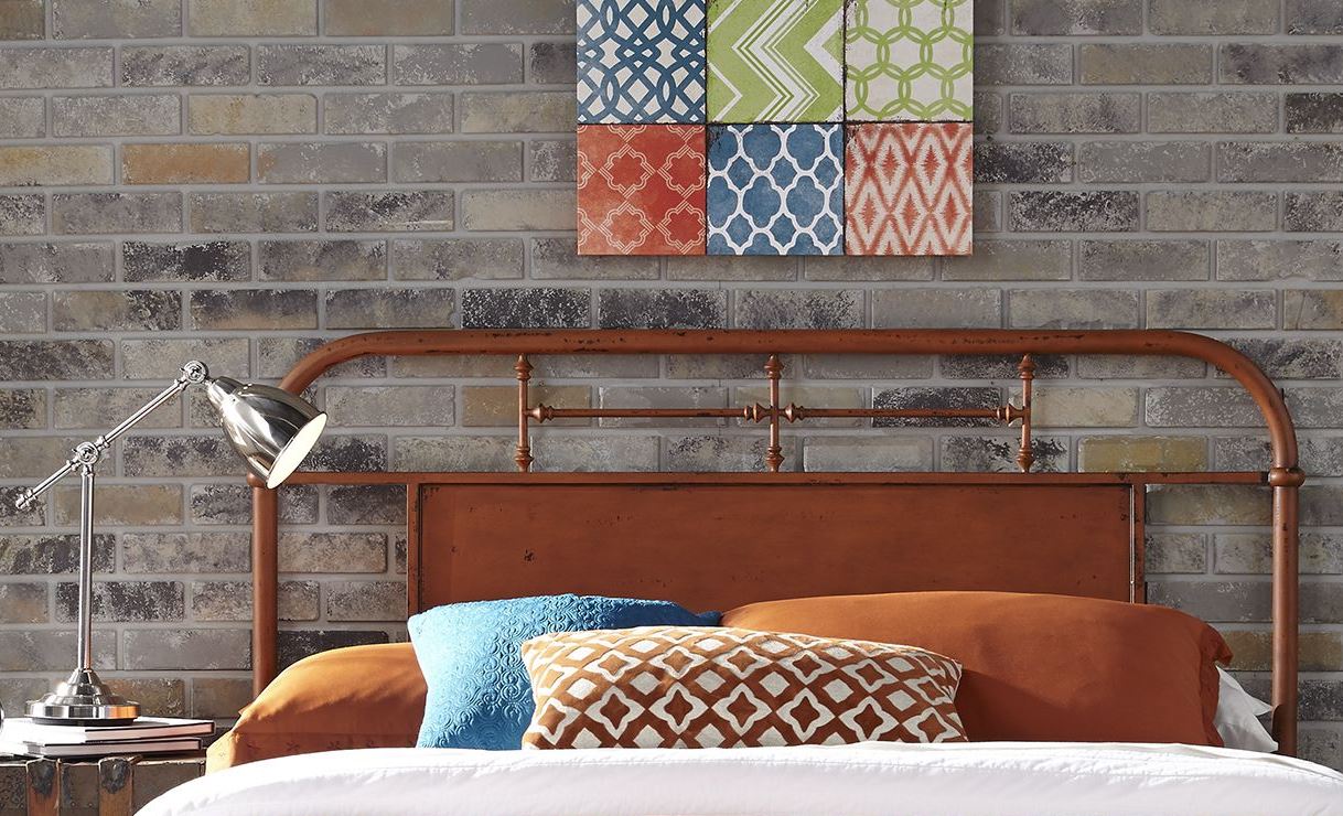 Vintage Distressed Orange Queen Metal Bed