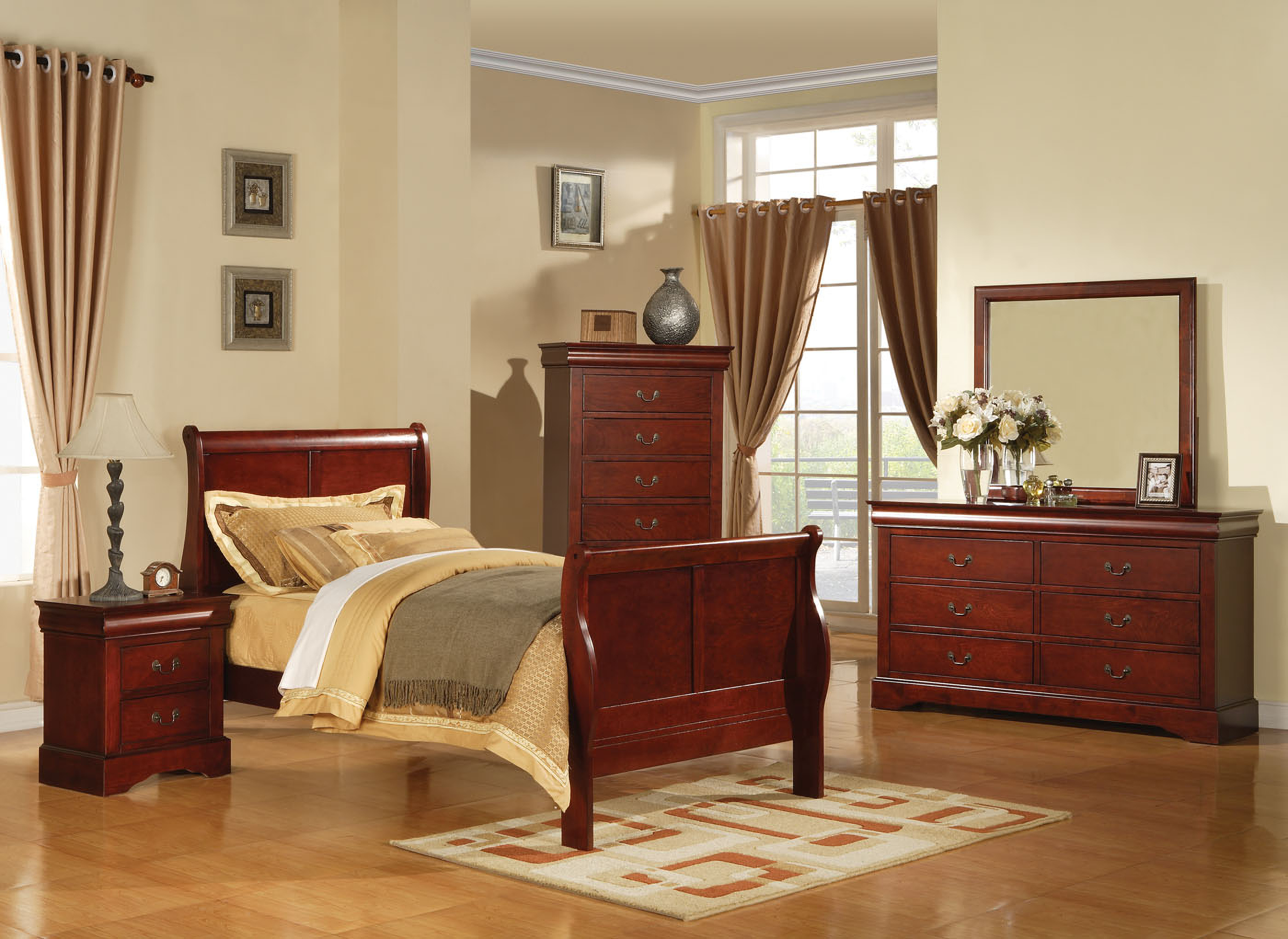 Acme Louis Phillipe Iii Sleigh Kids Bedroom Set In Cherry