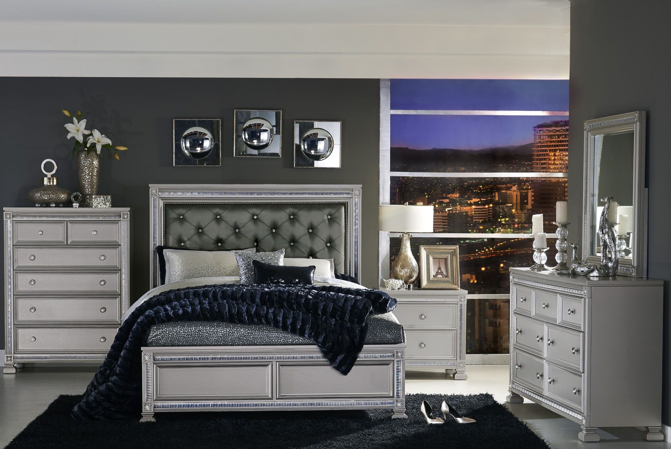 Homelegance Bevelle Silver Upholstered Panel Bedroom Set Bevelle Silver Upholstered Panel Bedroom Set A Gallery