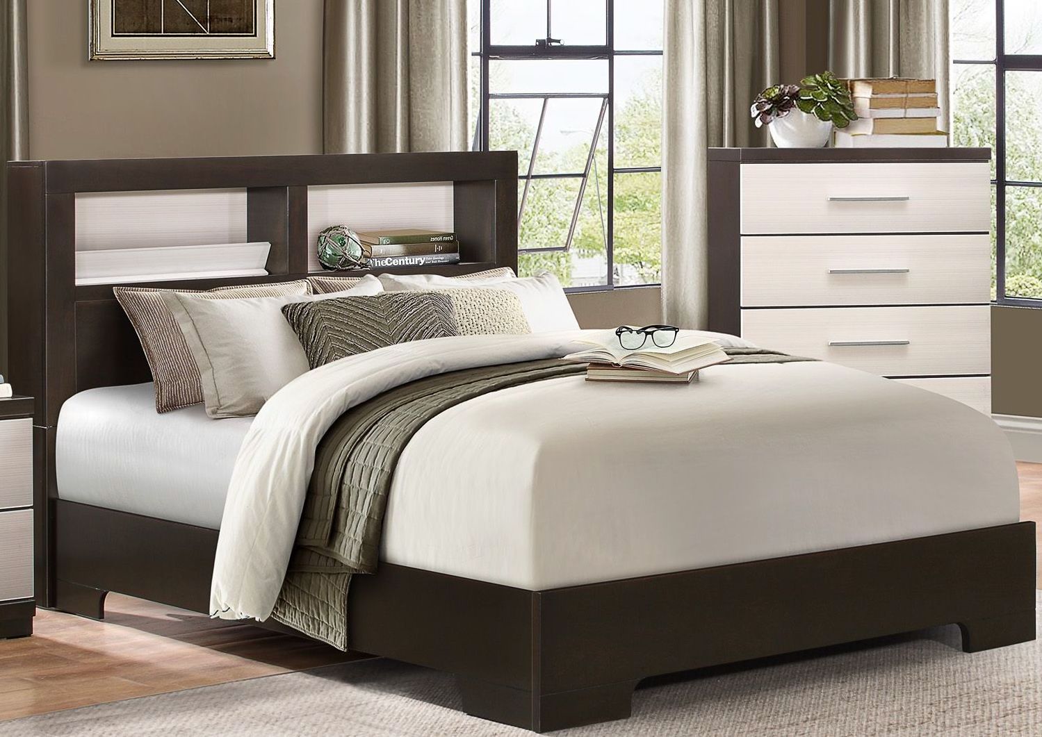 Pell Espresso And White Bookcase Bedroom Set 1stopbedrooms
