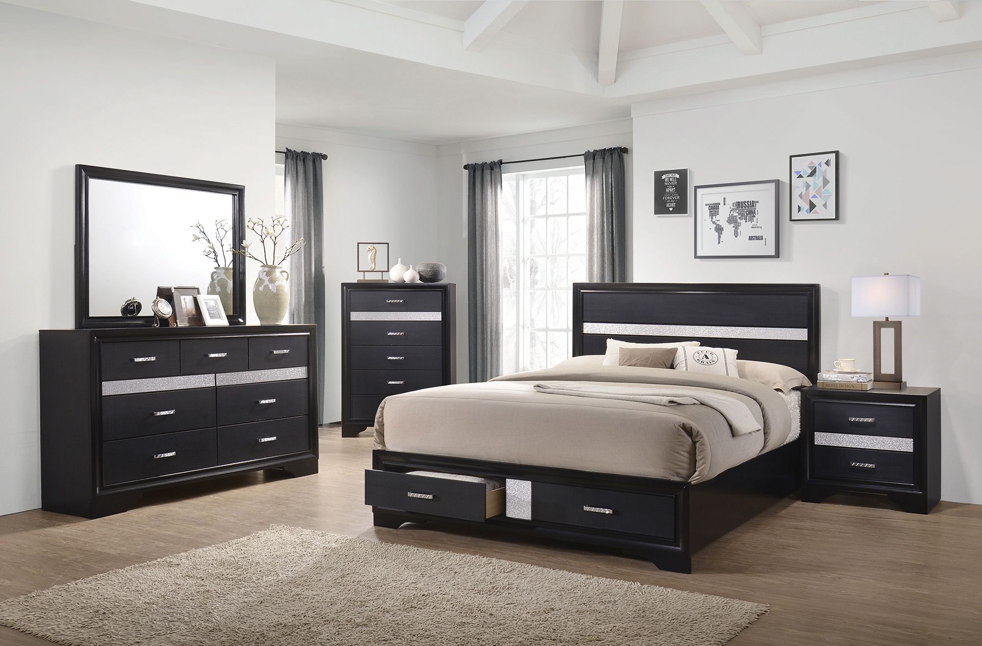 Miranda Black Platform Storage Bedroom Set - 1StopBedrooms.