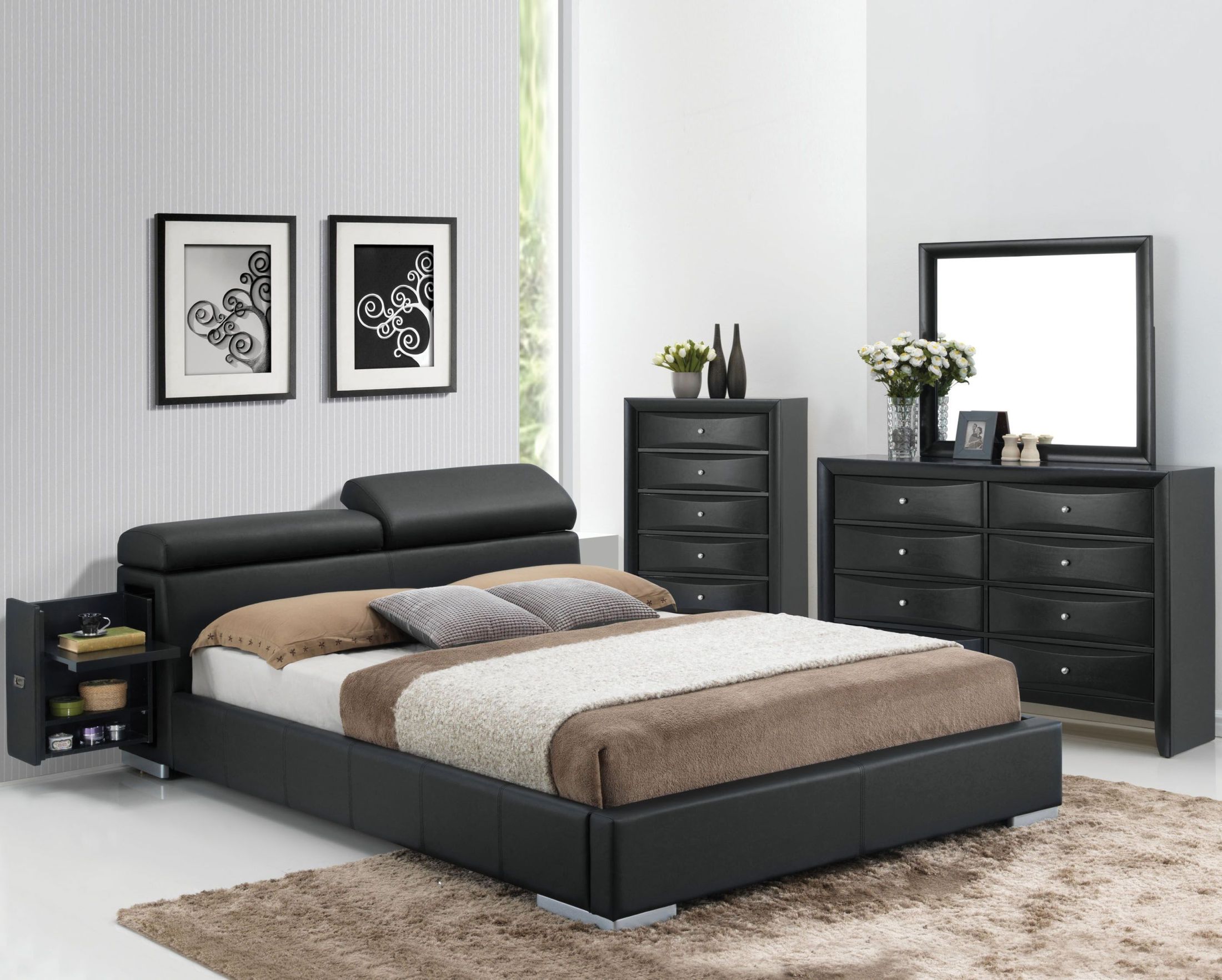 Manjot Black Queen Hidden Storage Platform Bed ...