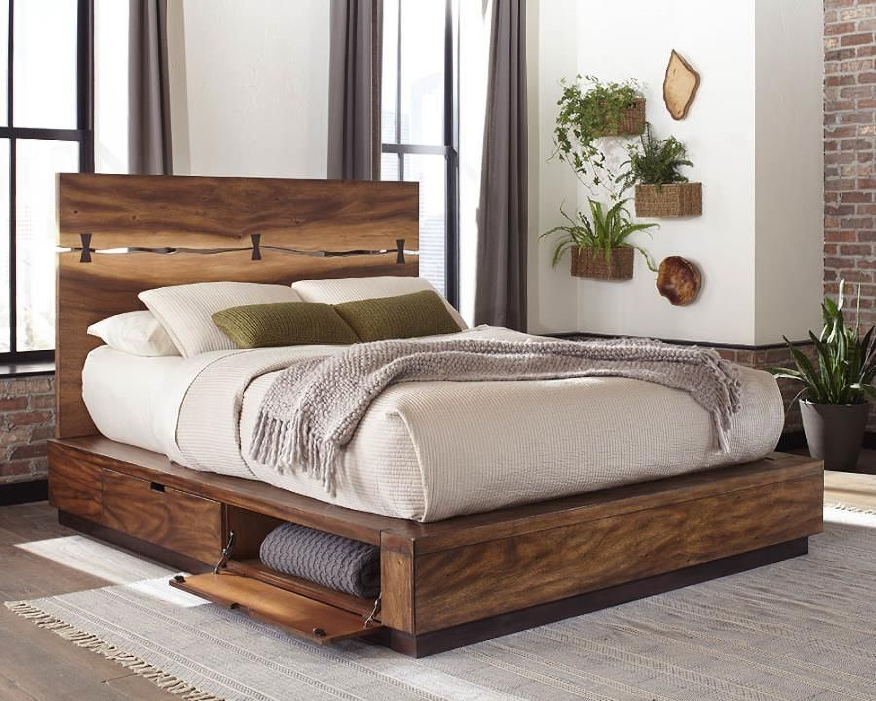 Winslow Smoky Walnut And Coffee Bean King Storage Platform Bed