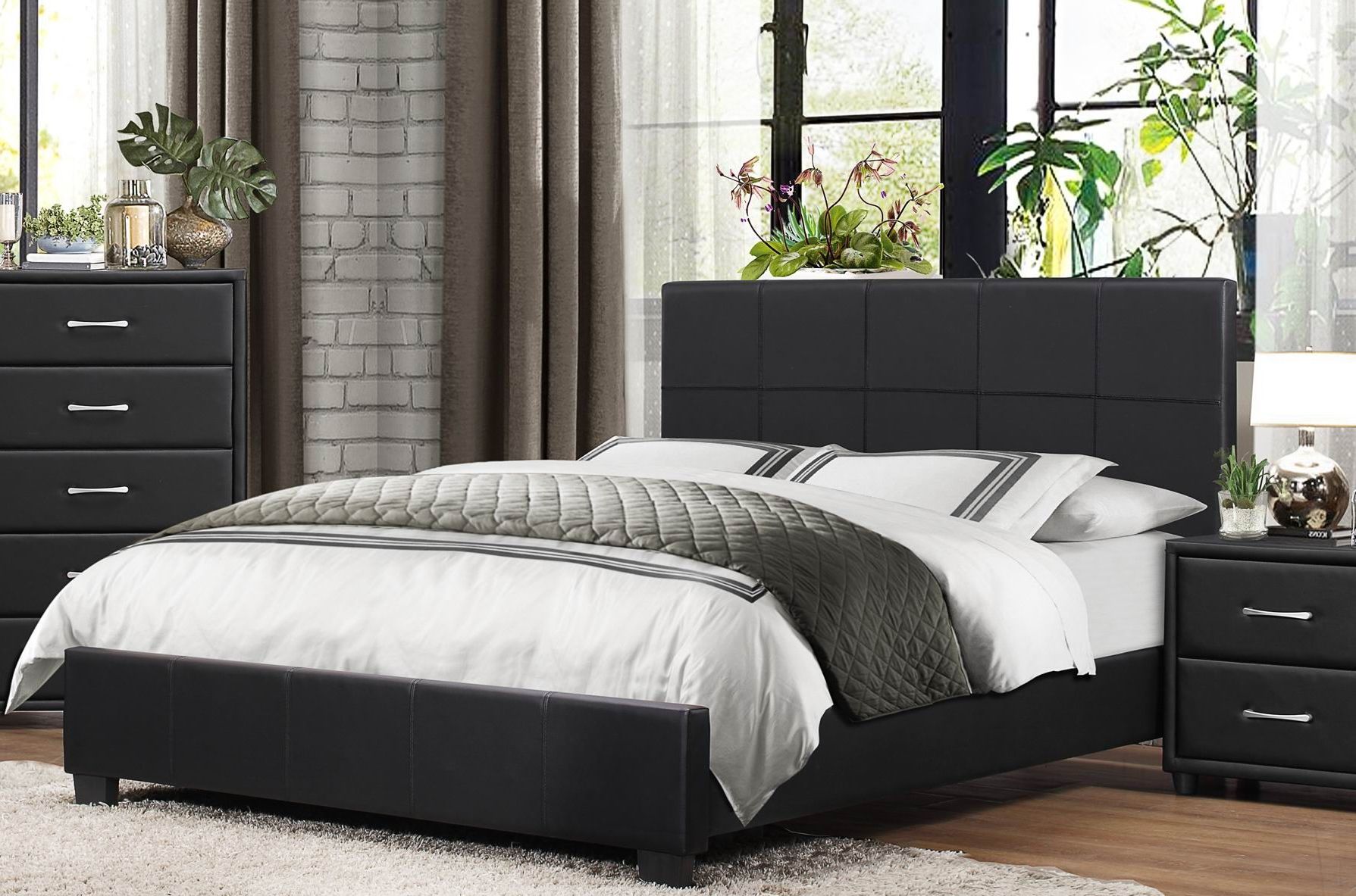 Lorenzi Black Upholstered Platform Bedroom Set ...