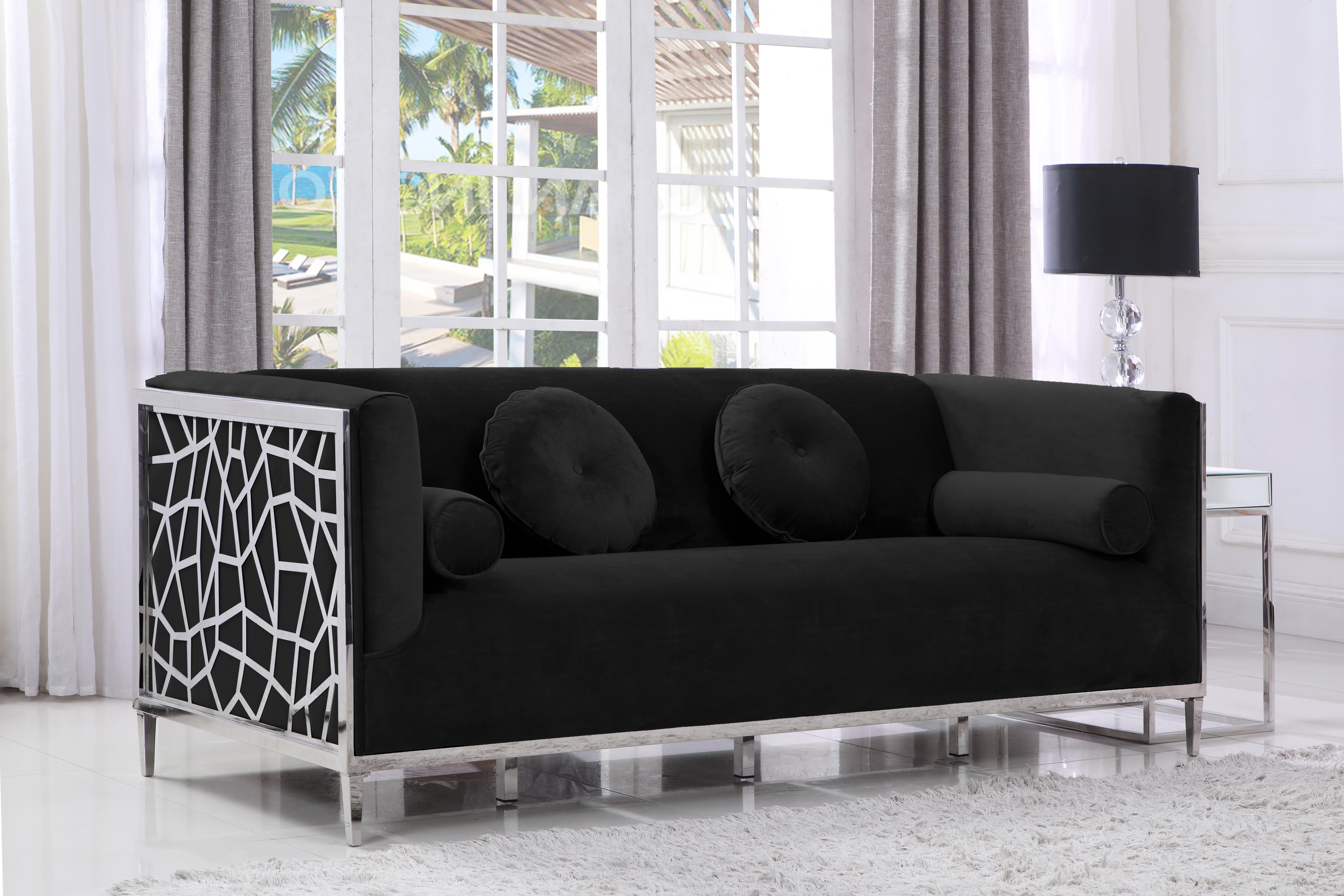 Meridian Opal Black Velvet Sofa - 1StopBedrooms.