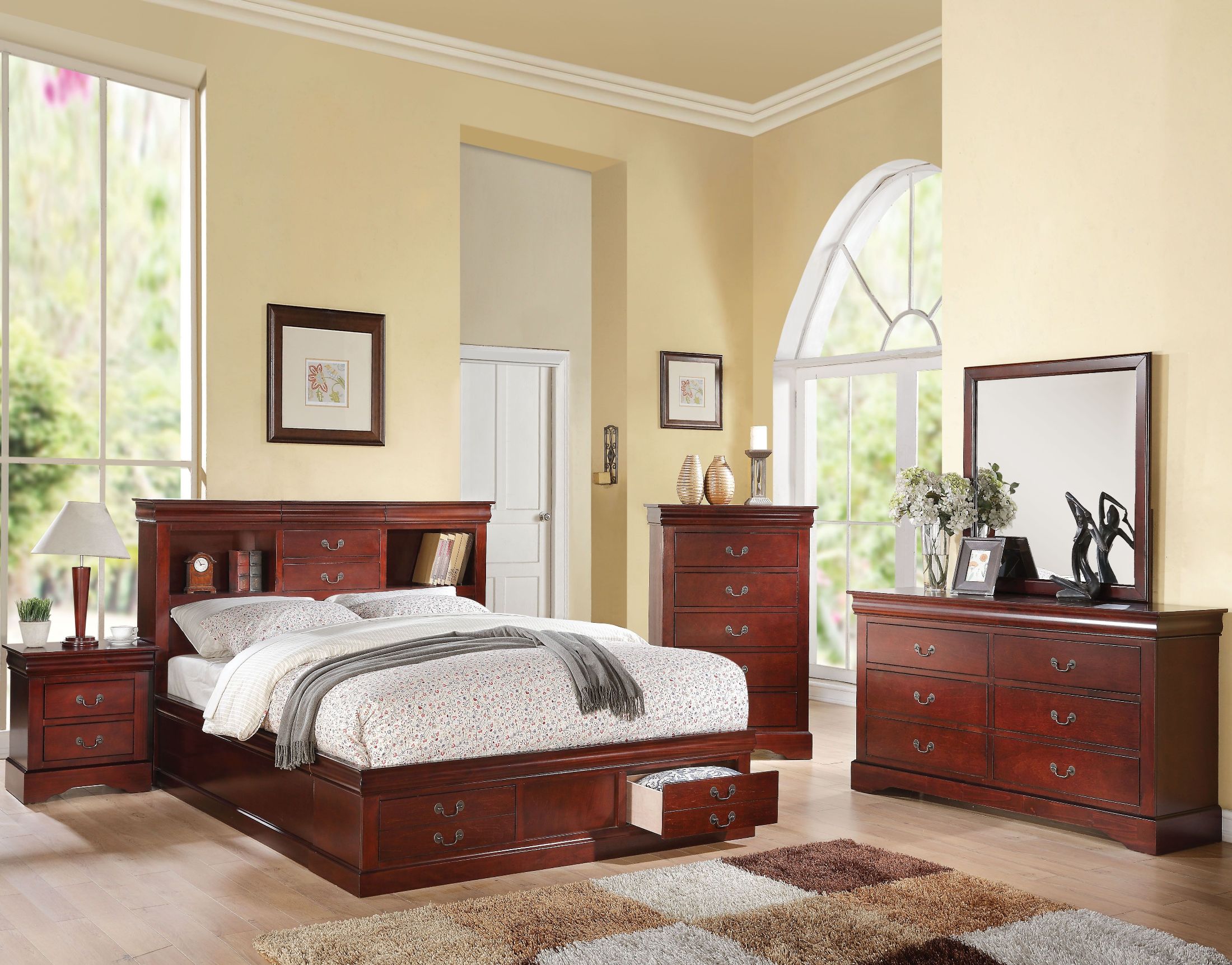 Louis Philippe Iii Cherry King Bookcase Storage Bed - 1StopBedrooms.