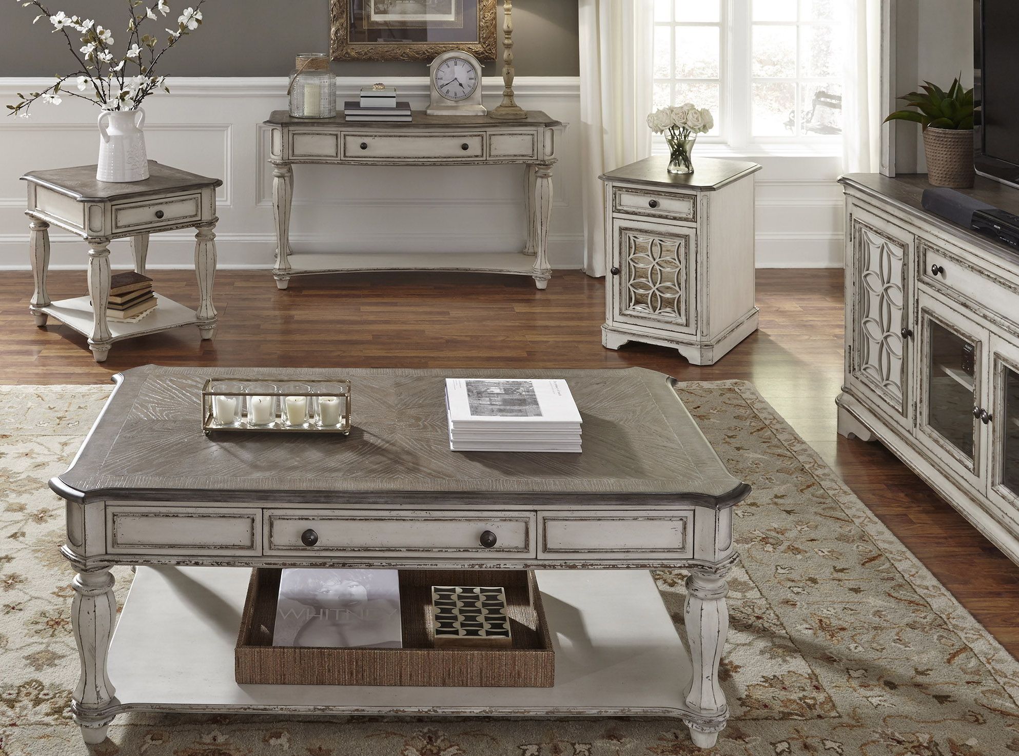 Magnolia Manor Antique White Round Cocktail Table 1stopbedrooms