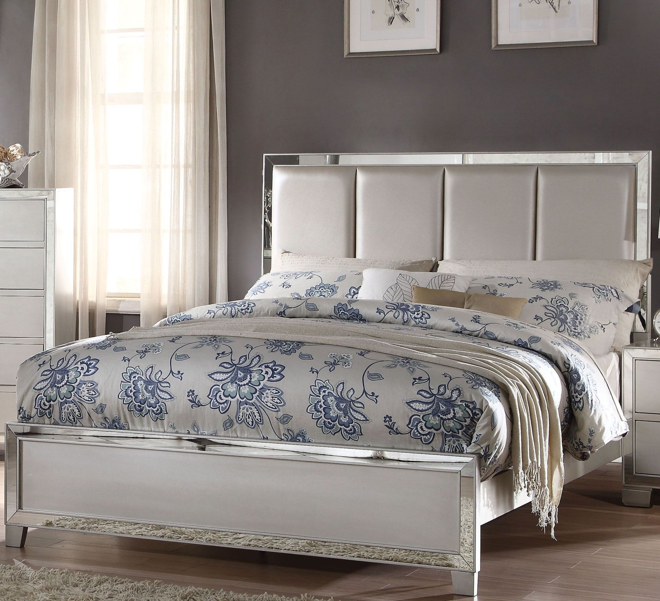 Voeville II Matte Gold Platinum Upholstered Bedroom Set ...