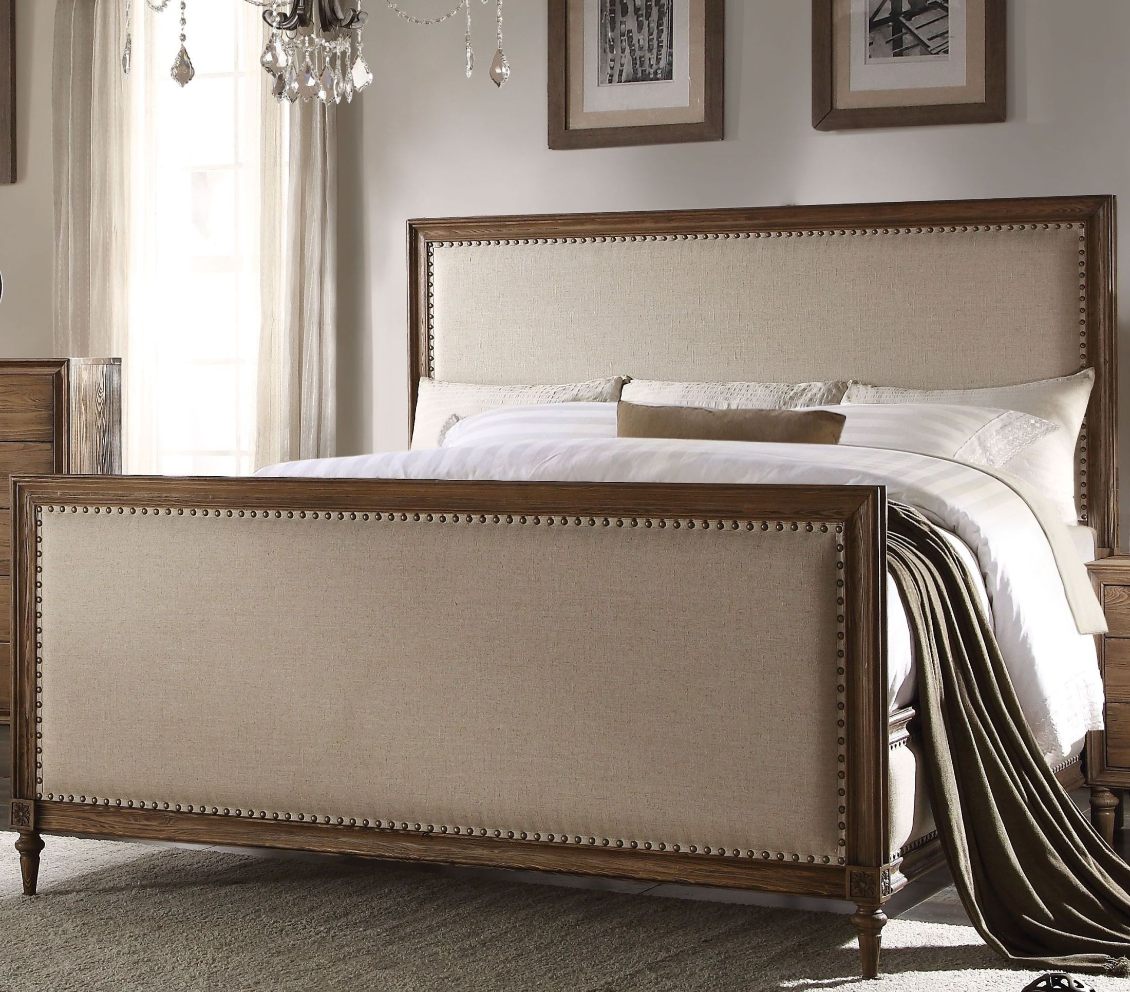 Inverness Parker Reclaimed Oak King Upholstered Panel Bed 1stopbedrooms