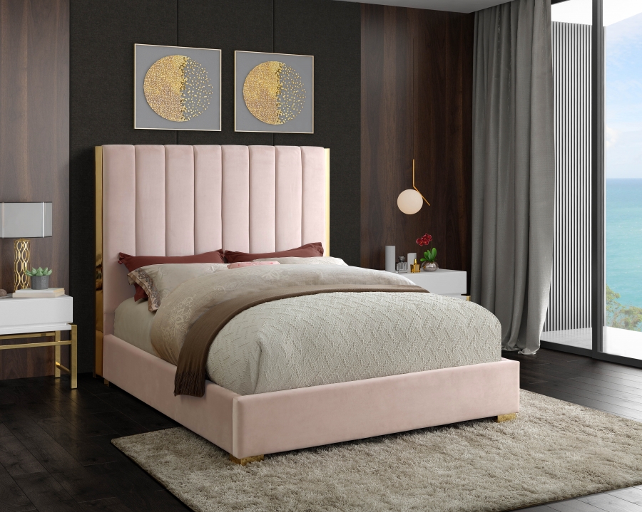 Meridian Becca Pink Velvet Queen Bed 1stopbedrooms 