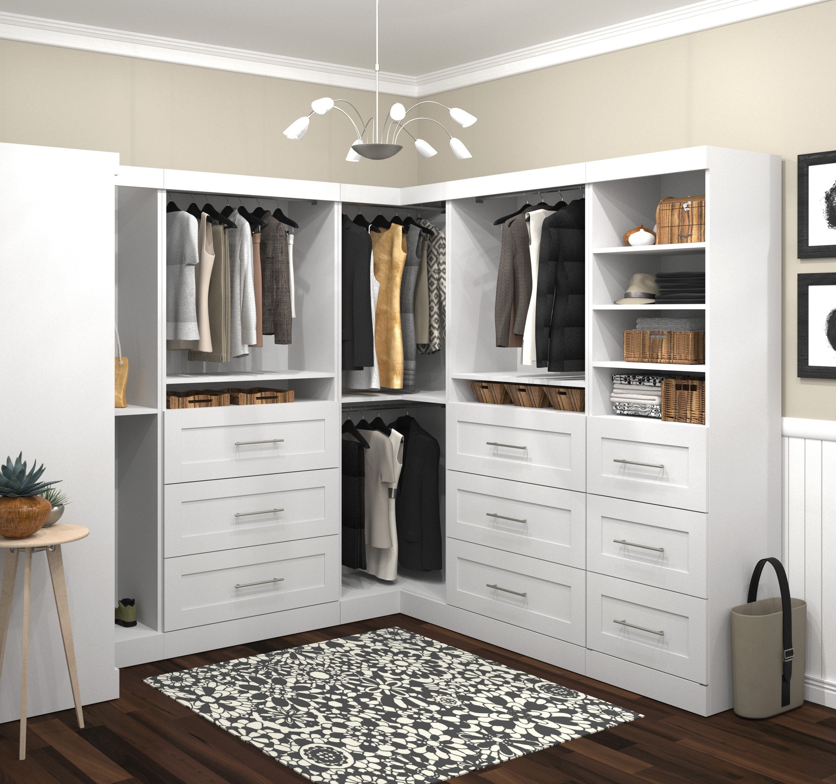 Bestar Optimum Kit Including 9 Drawers With Simple Pullolding Detail In White, L Shaped Dresser