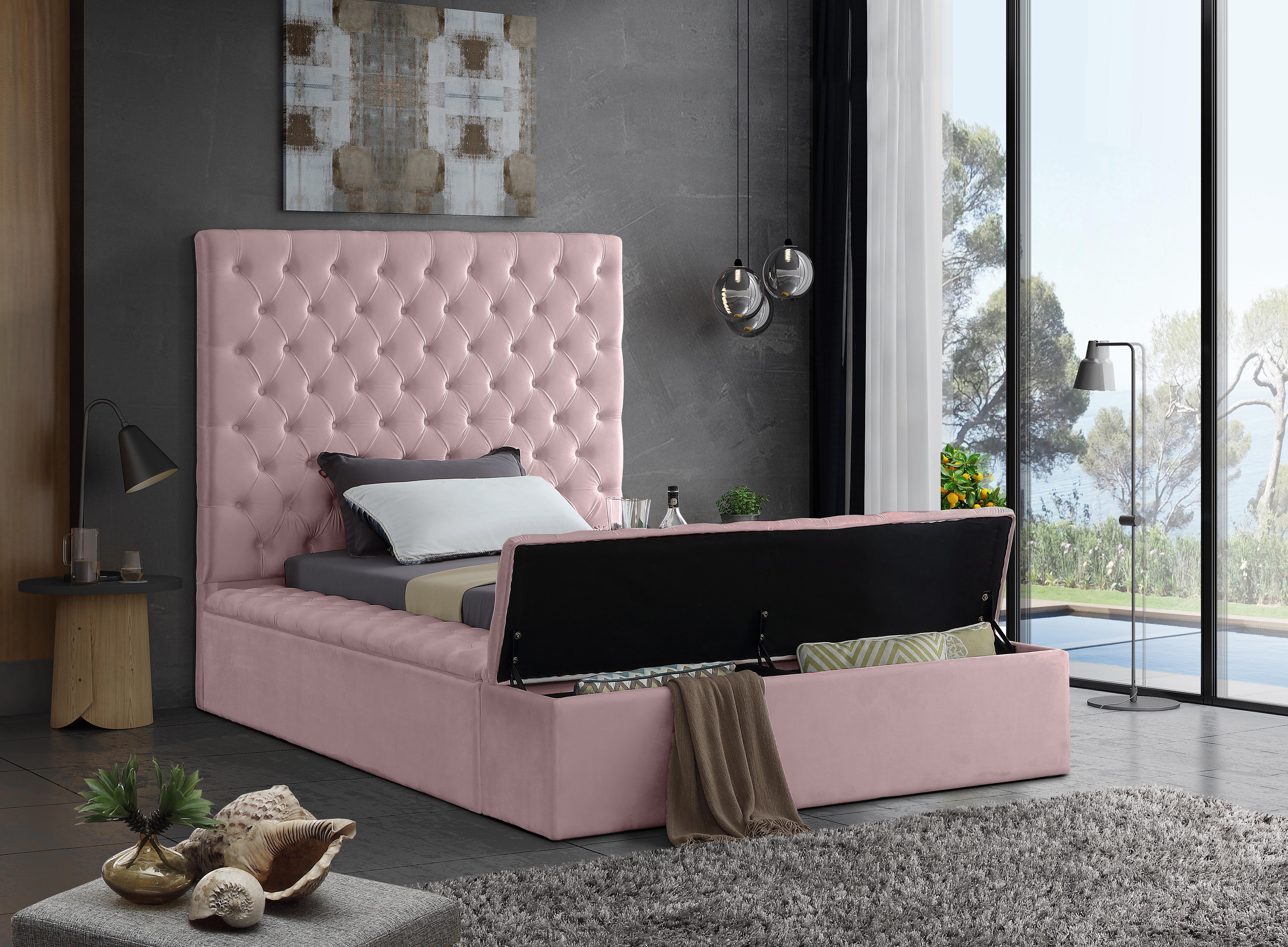 Bliss Pink Velvet Twin Bed BlissPink-T - 1StopBedrooms.