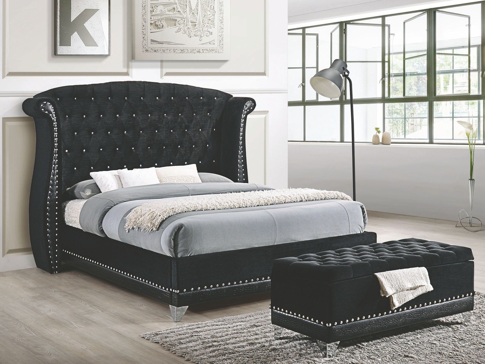 Barzini Black Upholstered Platform Bedroom Set ...