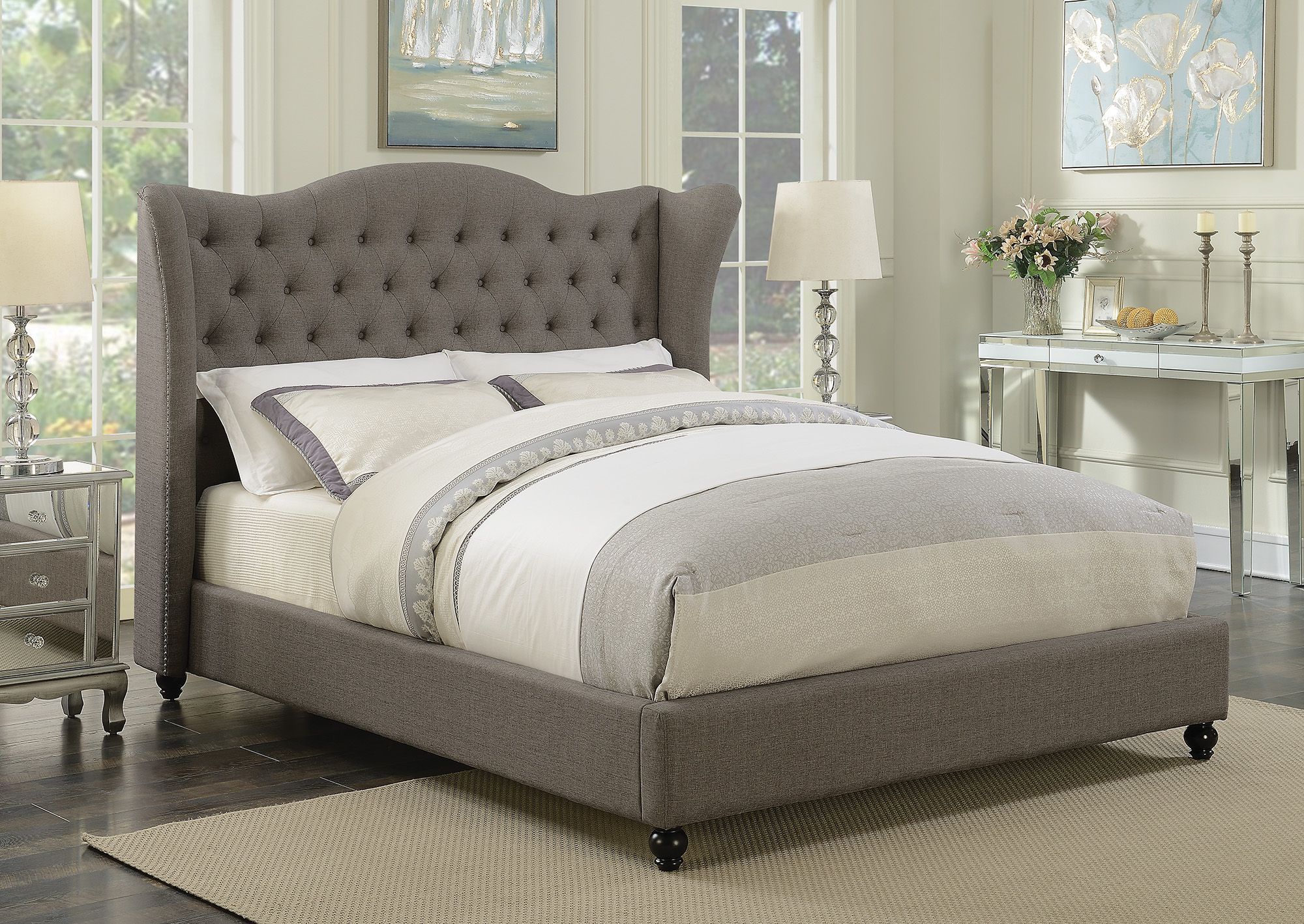 Newburgh Gray Queen Upholstered Platform Bed - 1StopBedrooms.
