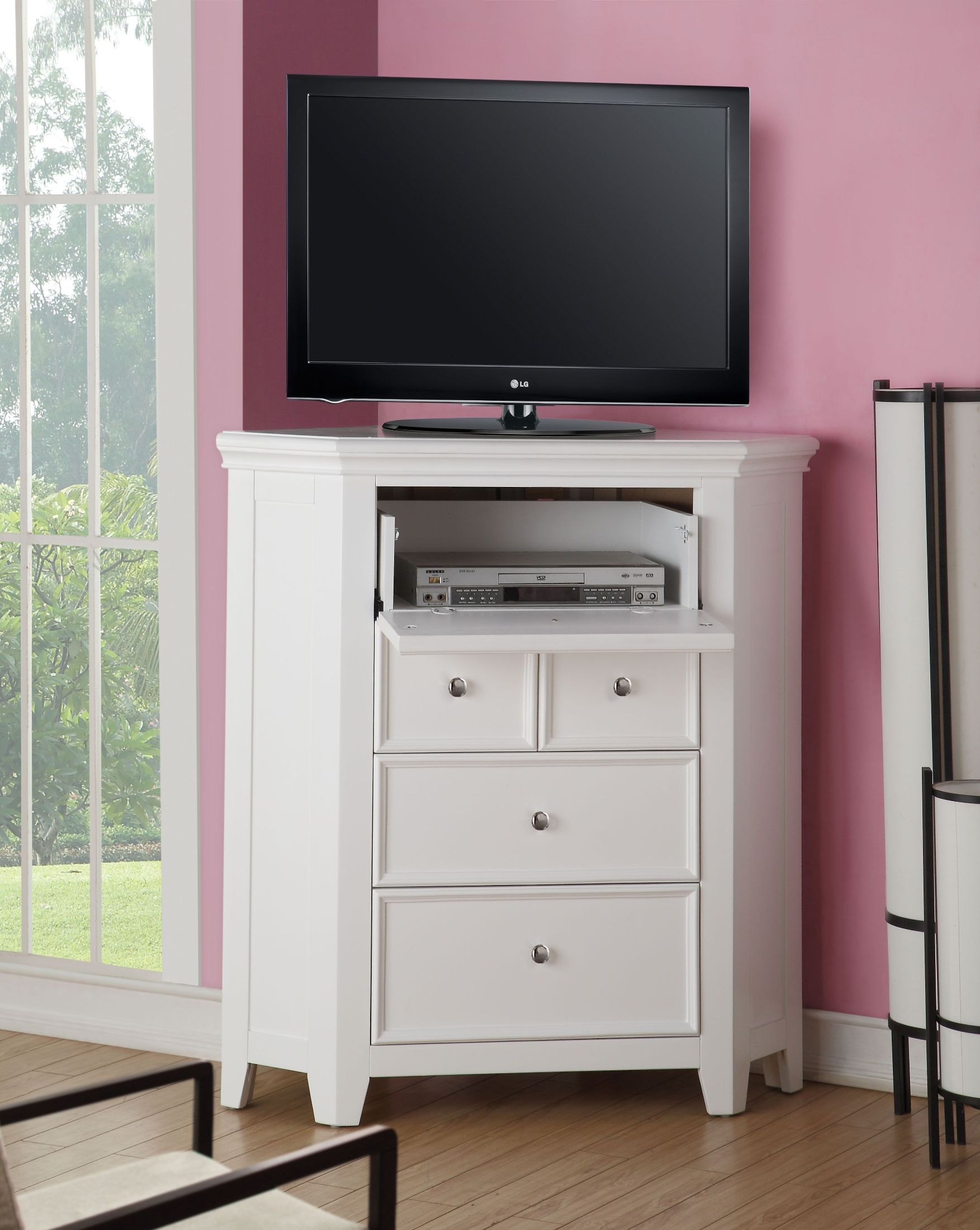 Lacey White Corner Tv Console 1StopBedrooms 