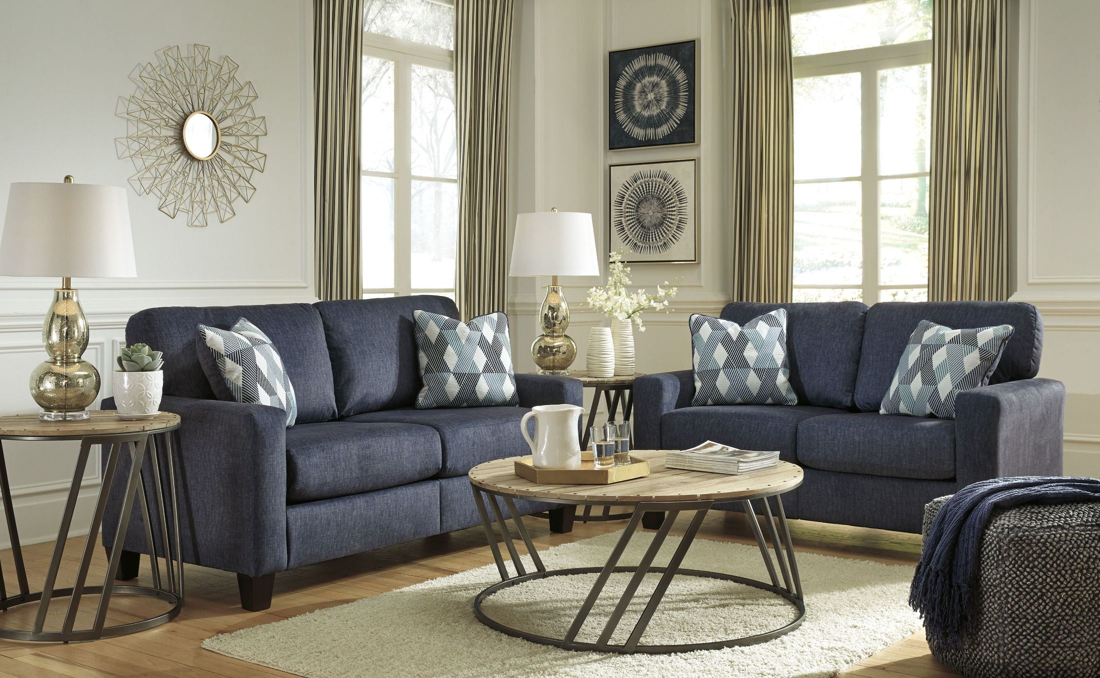 Burgos Blue Living Room Set  1StopBedrooms