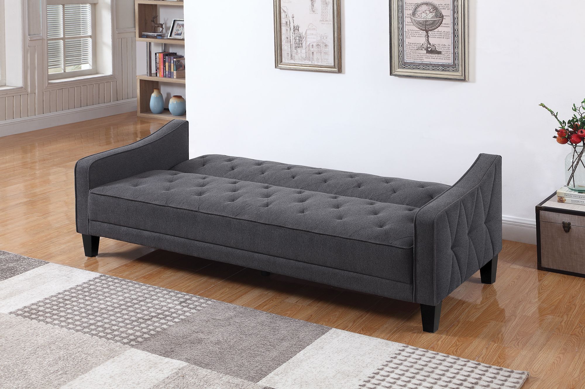 gray sofa bed on chrome base