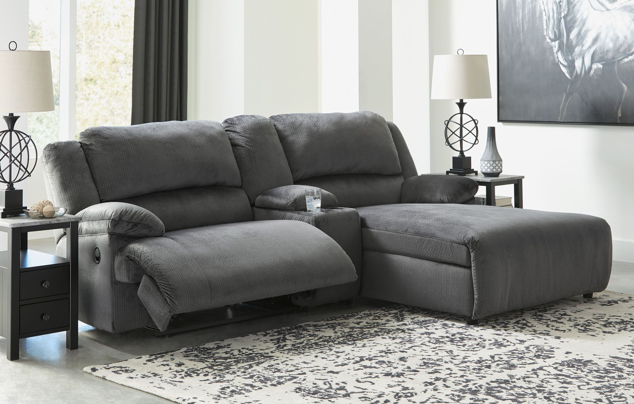 Clonmel Charcoal Raf Small Console Power Reclining Sectional 1stopbedrooms