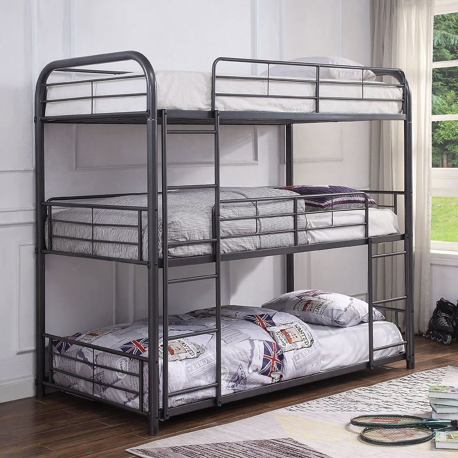 three bunk beds together