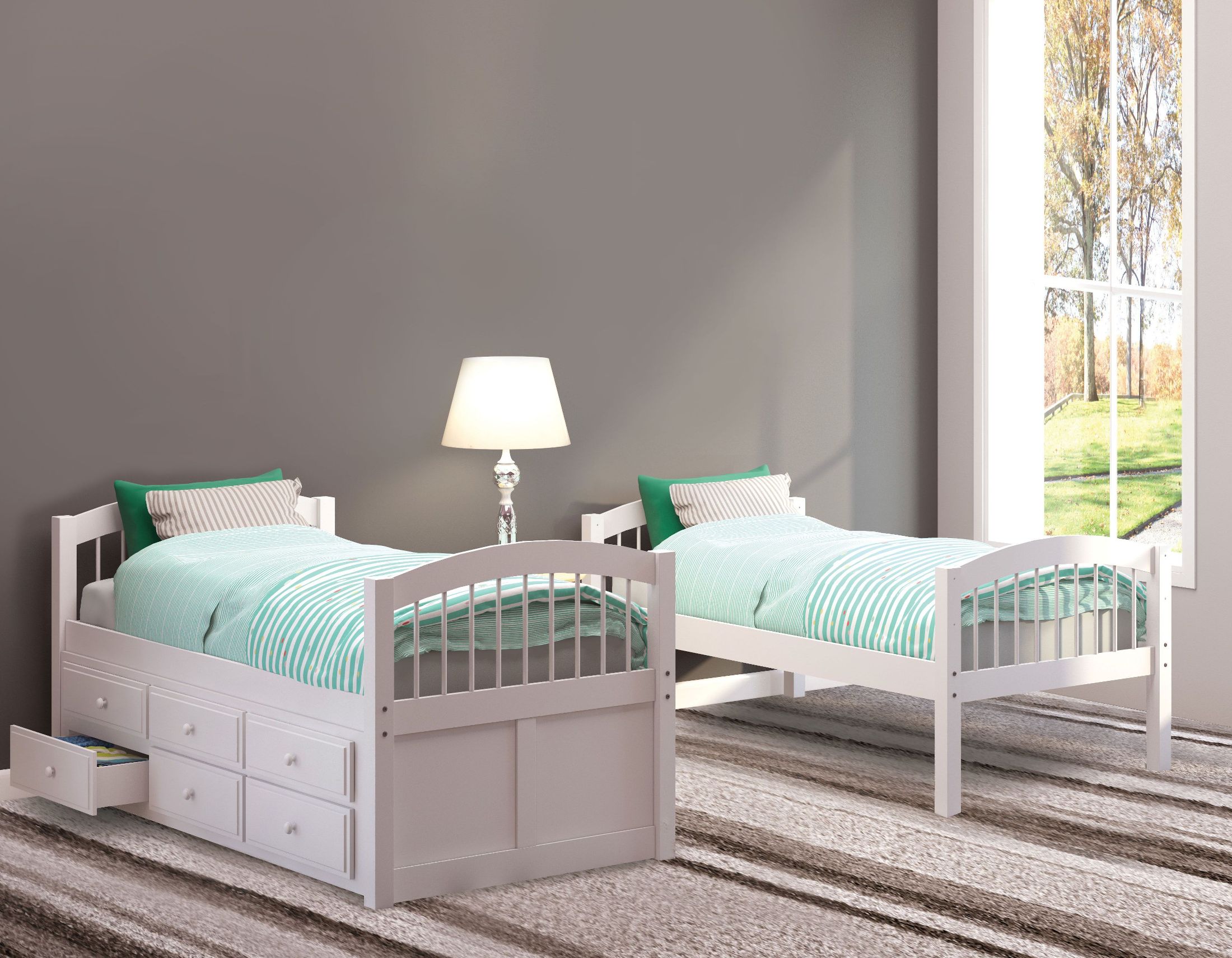Acme Micah White Twin Over Bunk Bed With Drawer Trundle Micah White Twin Over Bunk Bed With Drawer Trundle Media Gallery 1