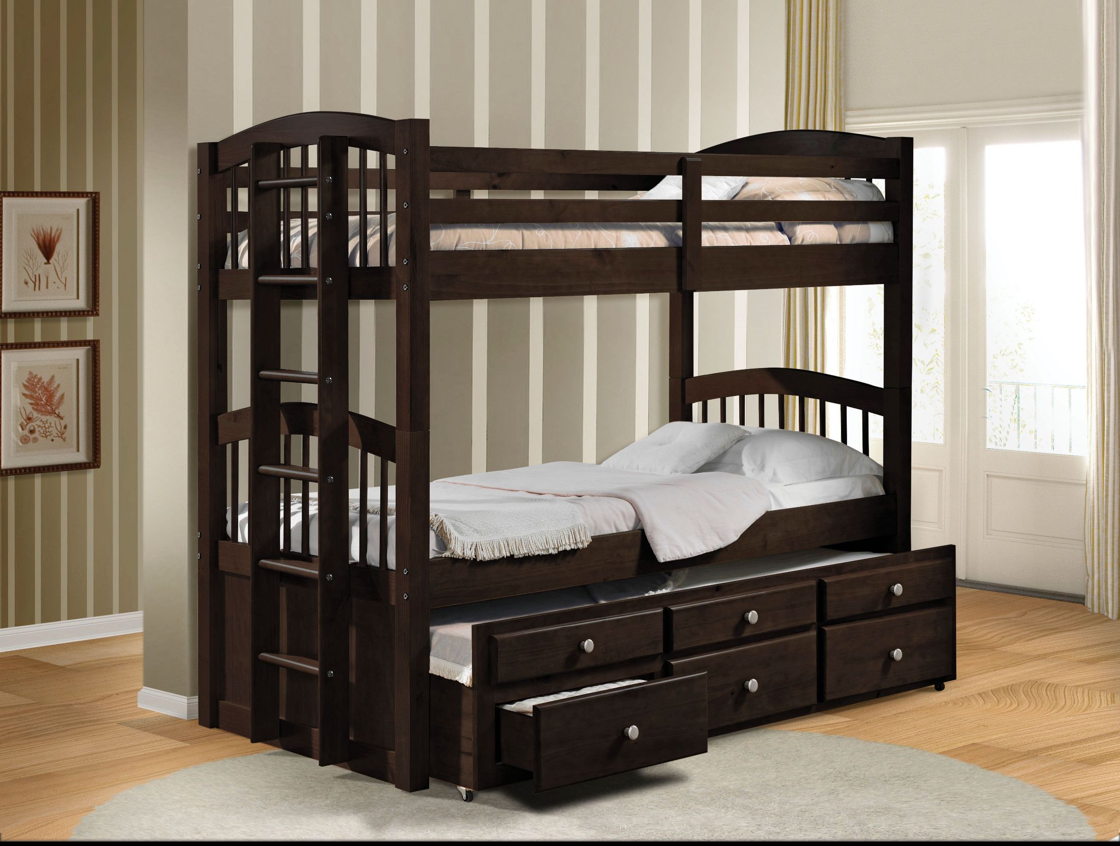 Micah Espresso Twin Over Twin Bunk Bed with Drawer Trundle 1StopBedrooms.