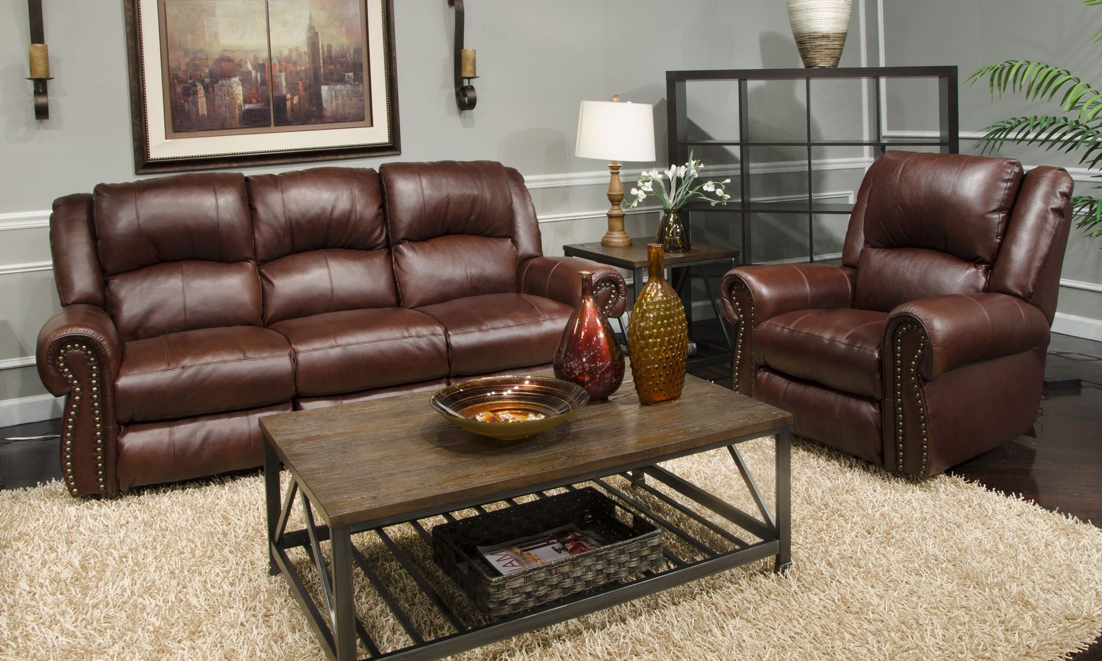 Messina Walnut Leather Lay Flat Power Recliner With Lumbar Support