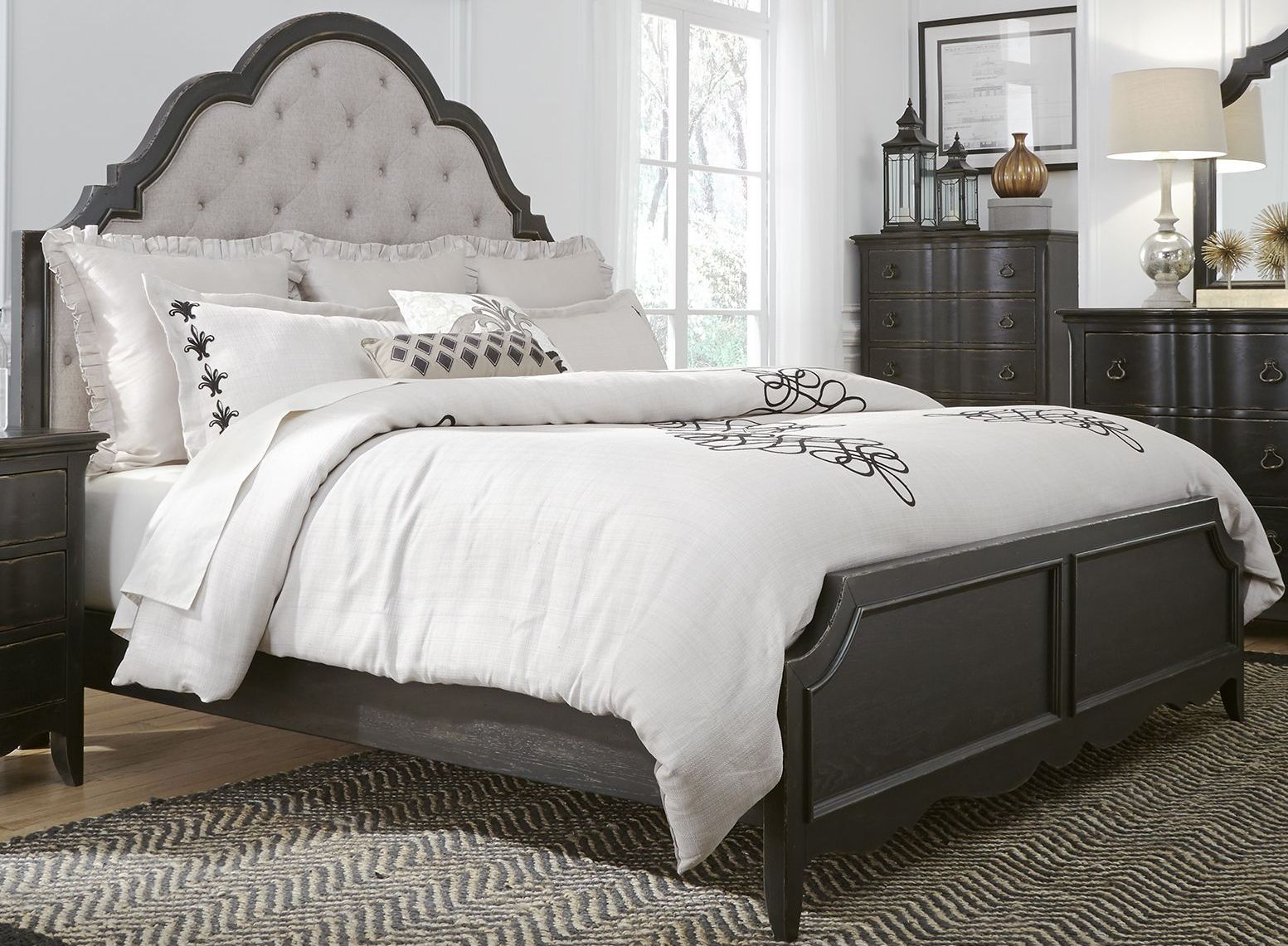 Chesapeake Antique Black Upholstered Panel Bedroom Set ...