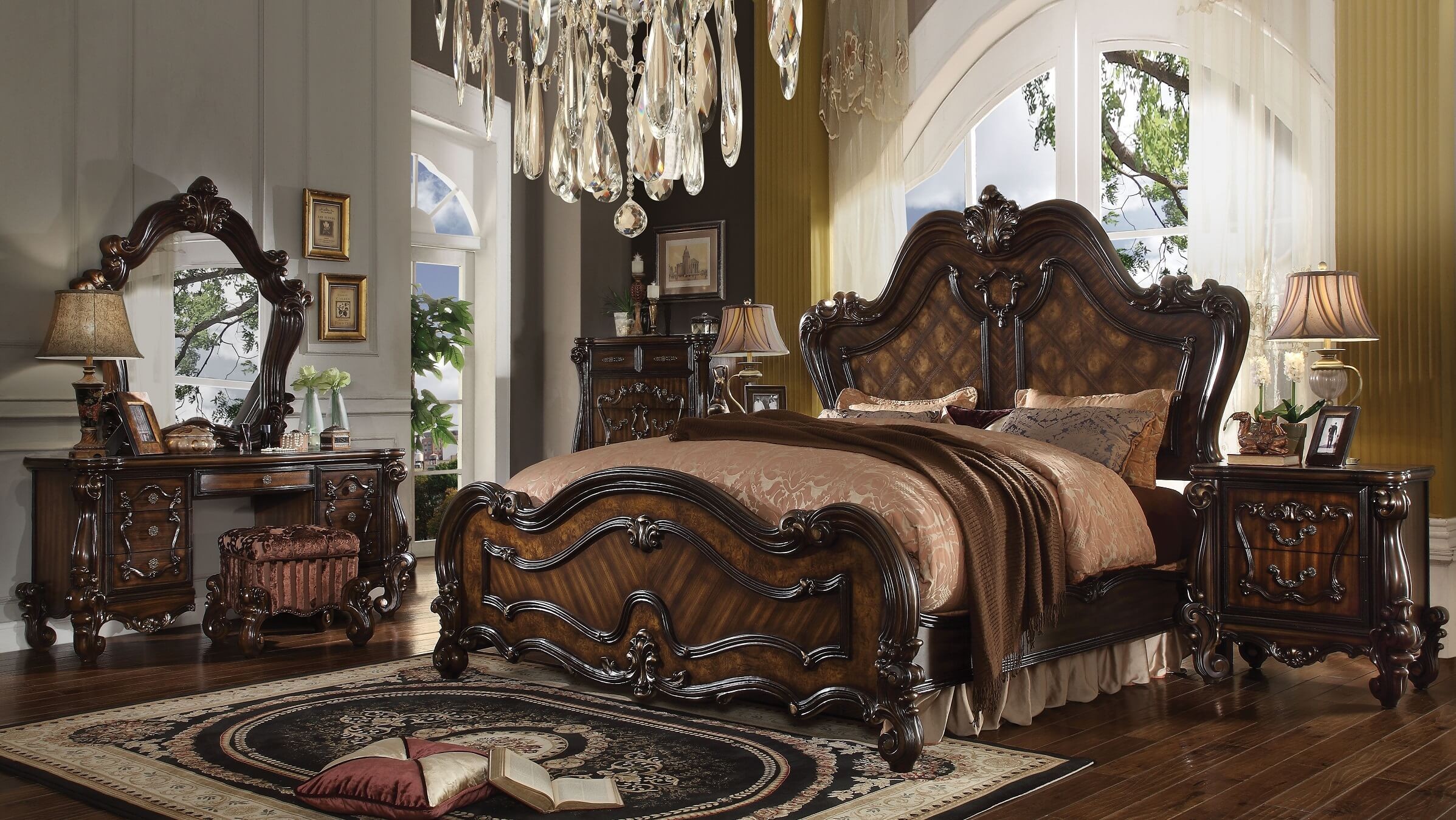 Acme Versailles Bedroom Set In Cherry, Versailles King Sleigh Bed