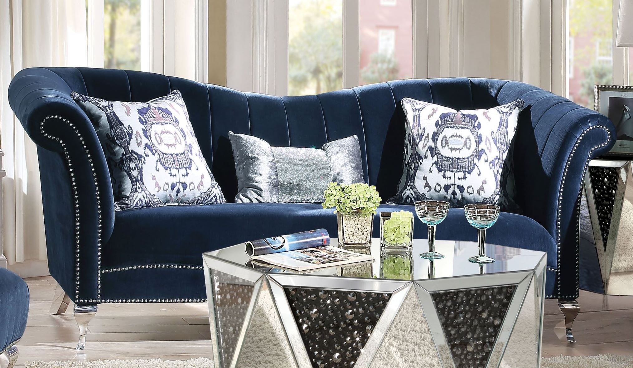 Jaborosa Blue Velvet Living Room Set 1StopBedrooms.