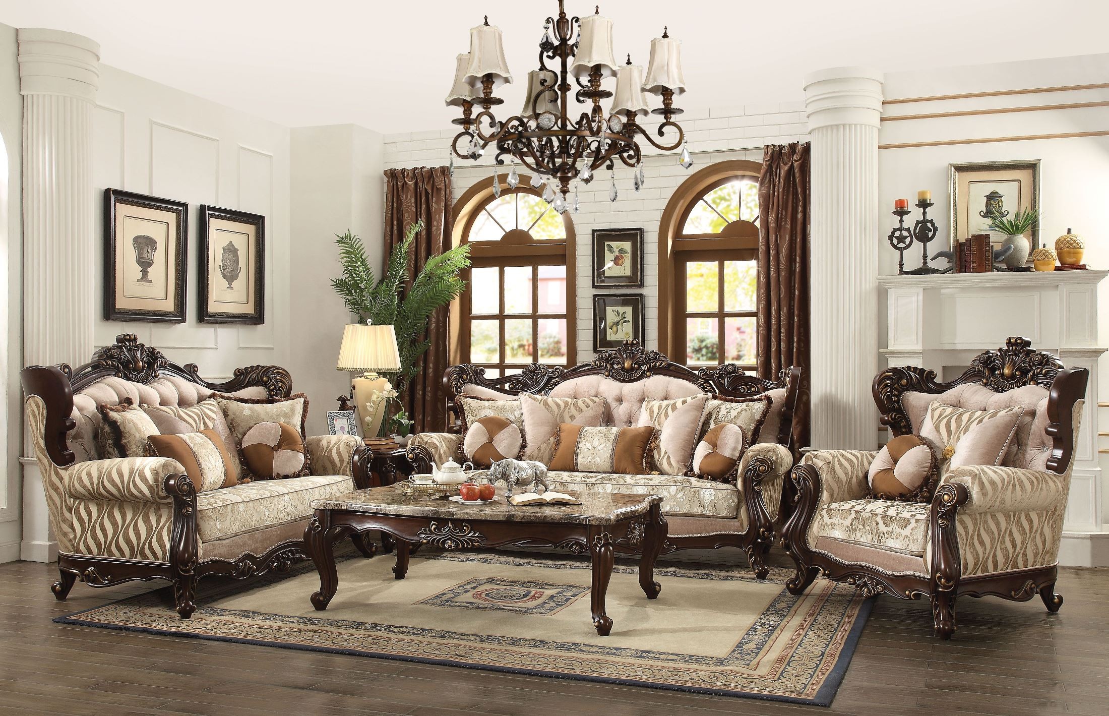 Shalisa Beige Pattern Living Room Set