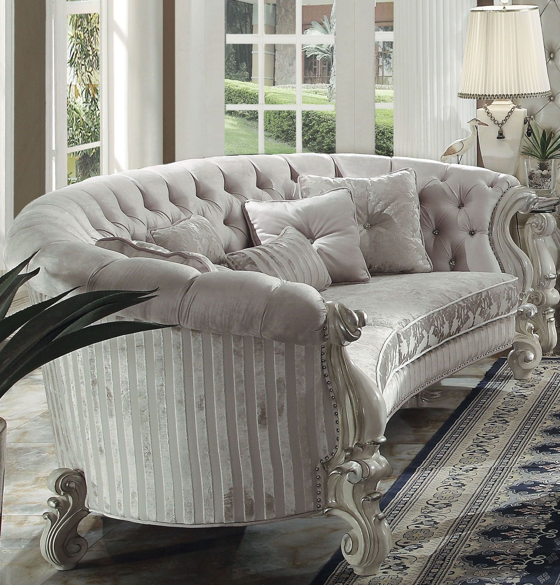 Versailles Ivory Velvet and Bone White Oval Living Room Set