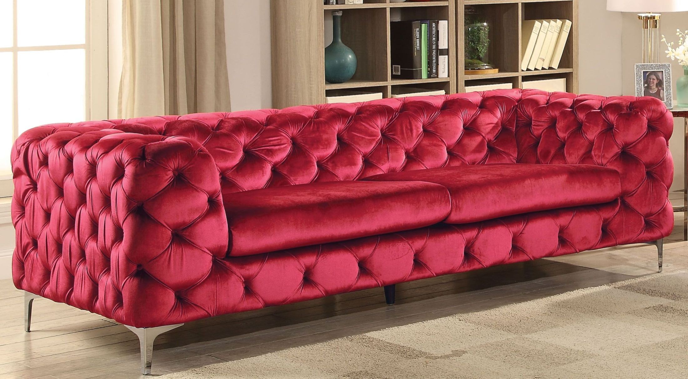 Adam Red Velvet Sofa - 1StopBedrooms.