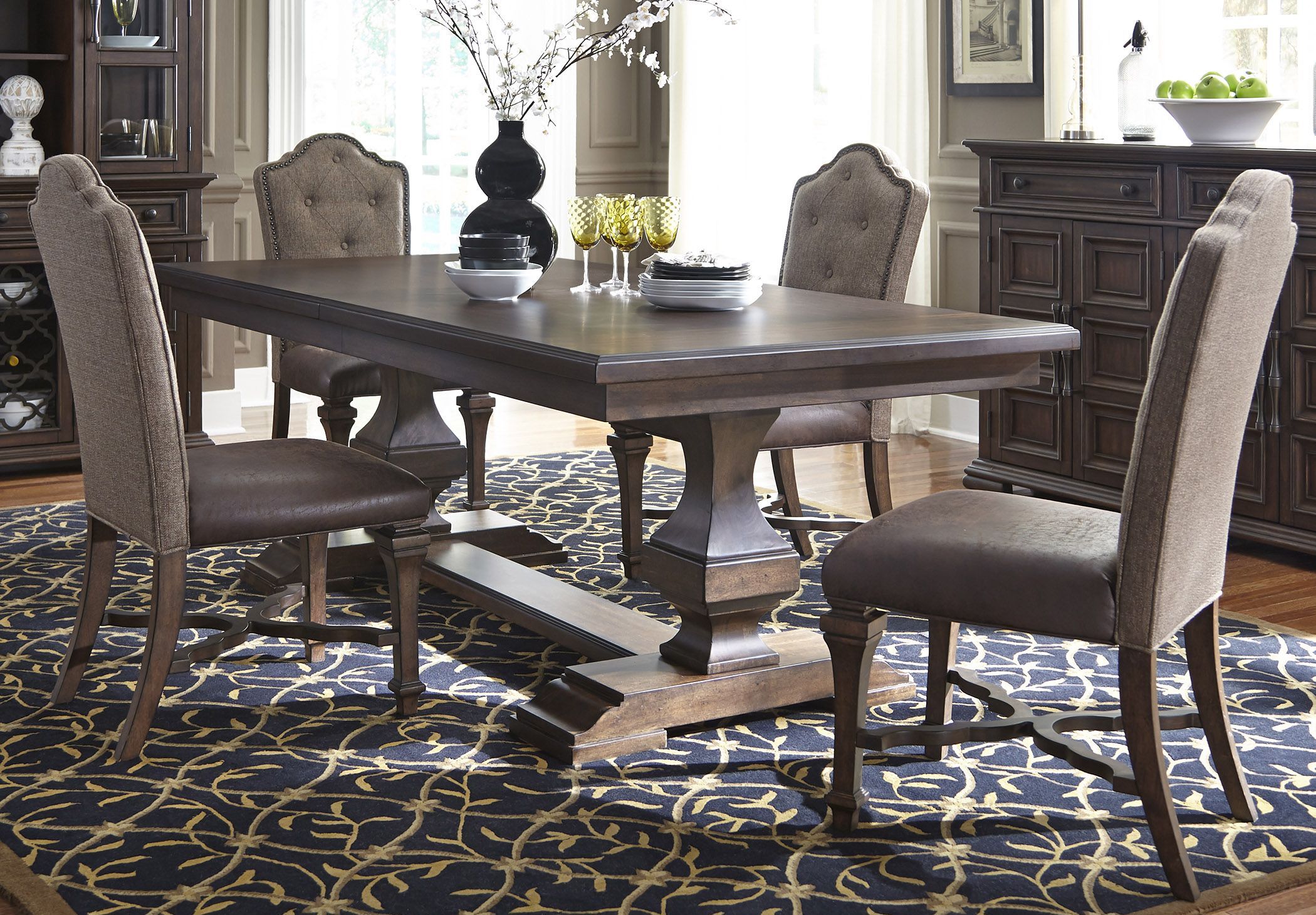 Lucca Dining Brown Double Pedestal Dining Room Set