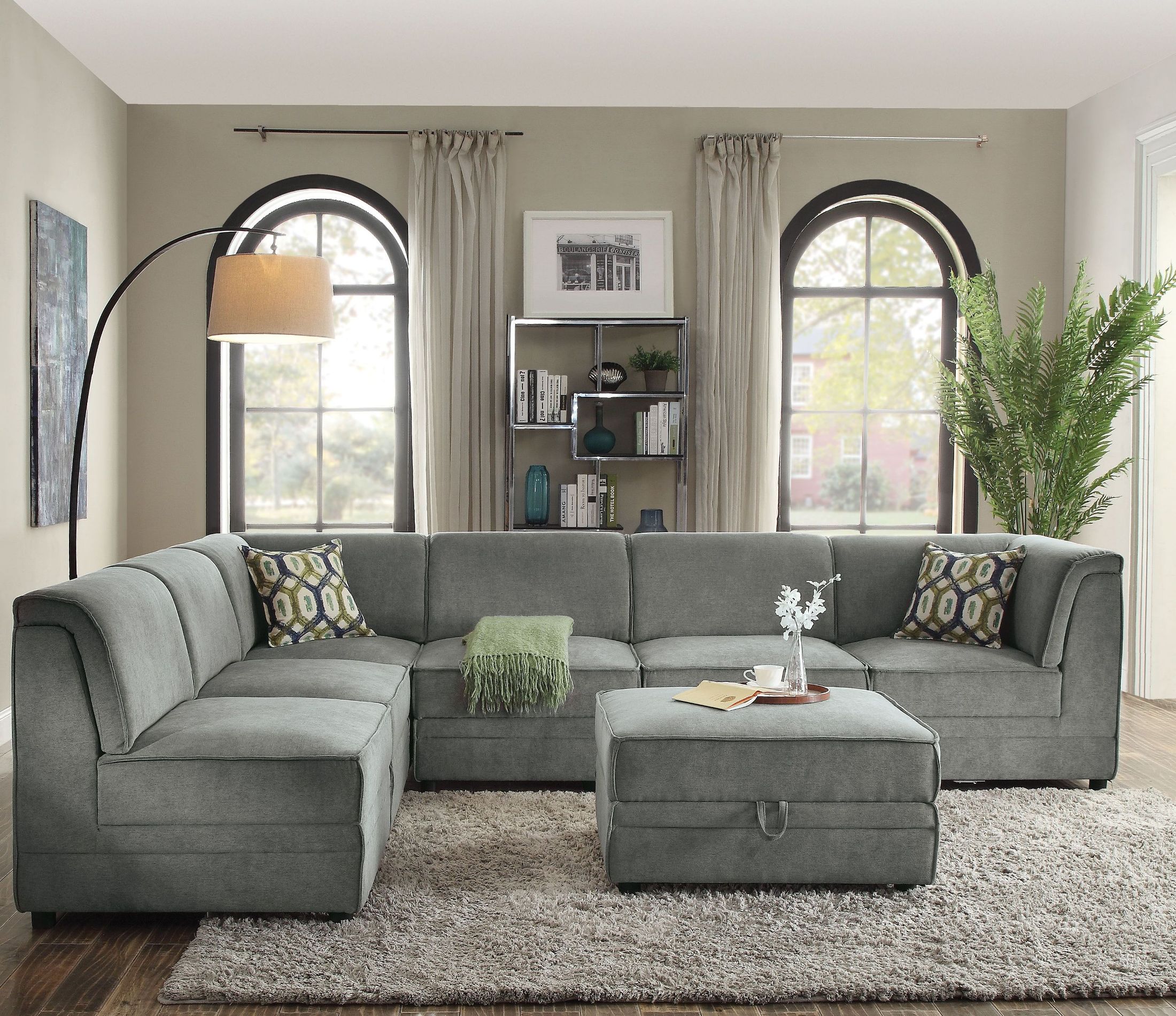 Bois Gray Velvet Modular Sectional 1StopBedrooms.