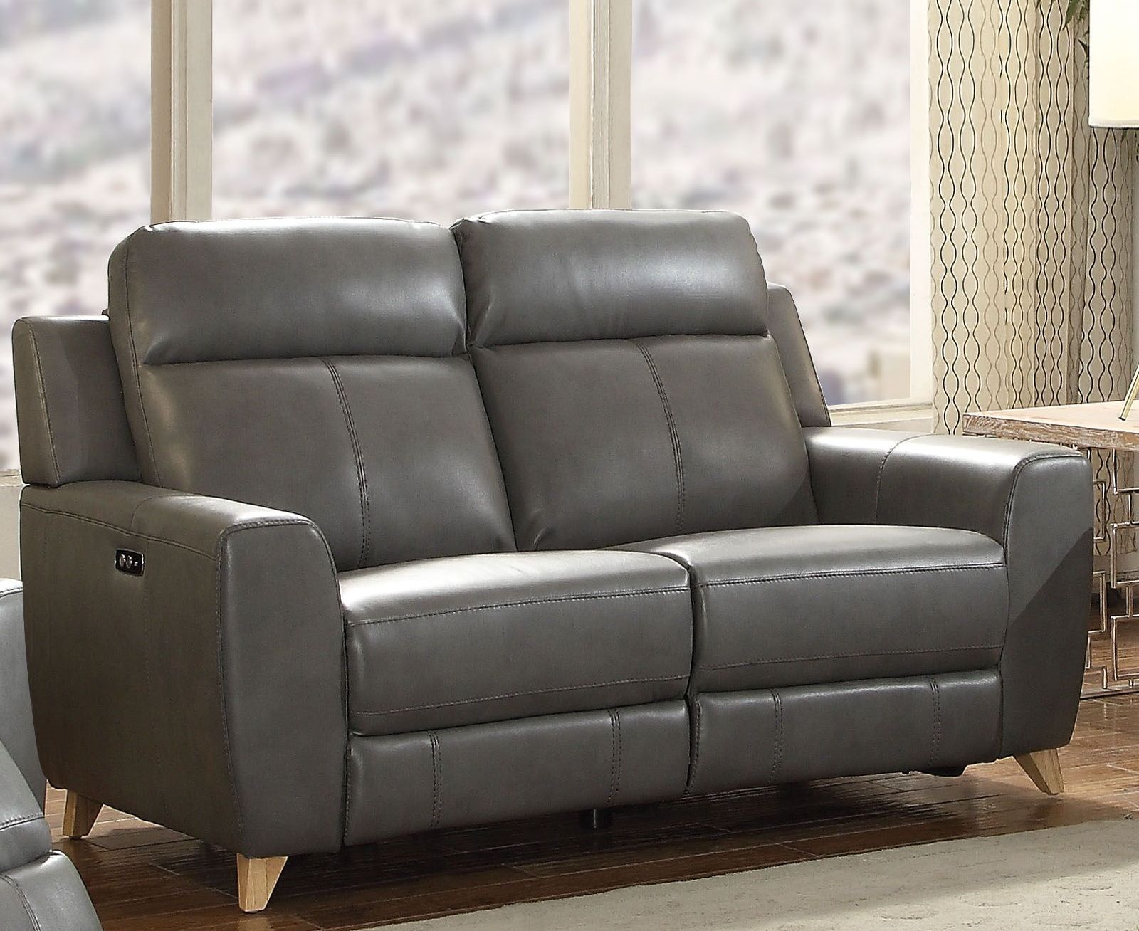 Gray Leather Reclining Living Room Sets